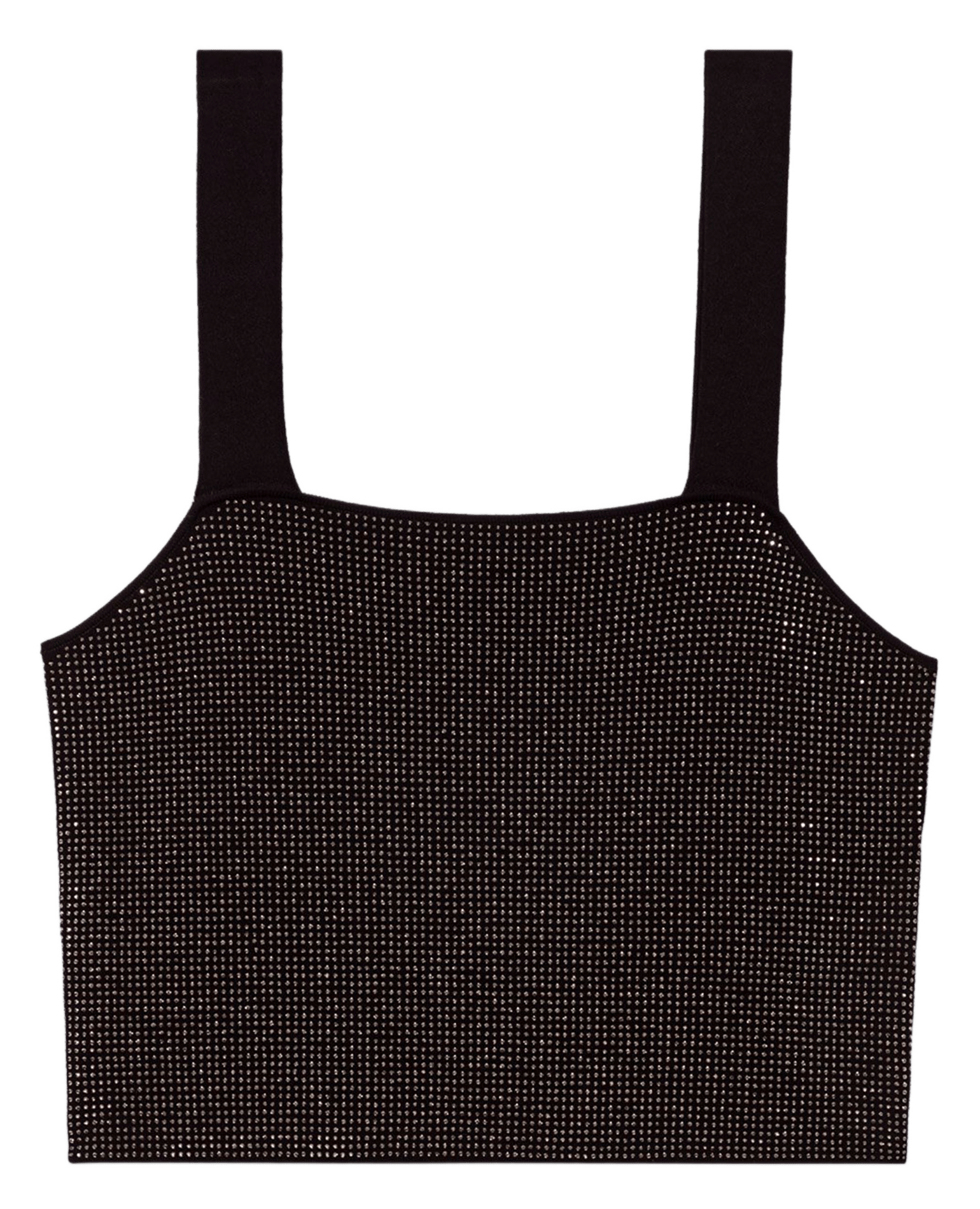 Top court col carré à strass Noir