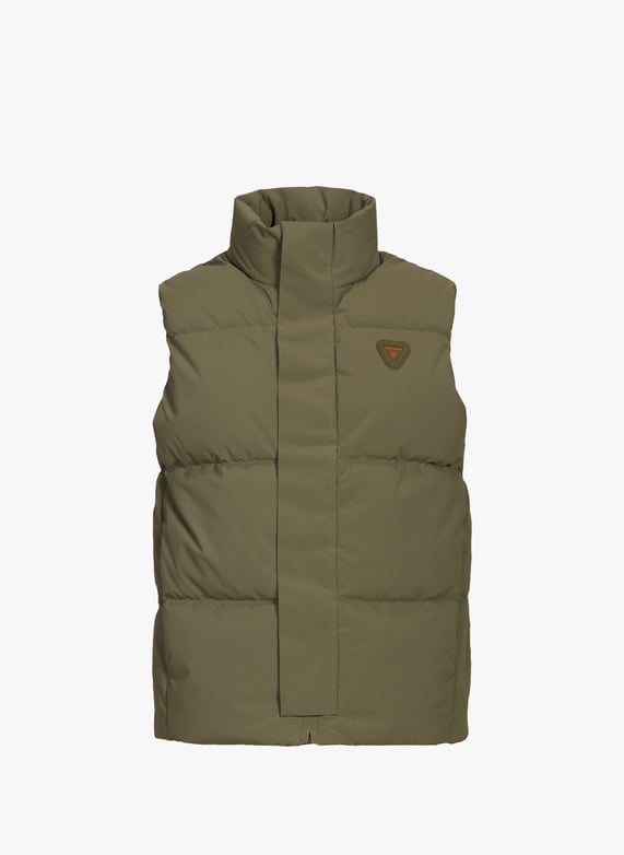 Sleeveless high-neck puffer vest | Khaki by GERTRUDE ET GASTON Sleeveless high-neck puffer vest Khaki