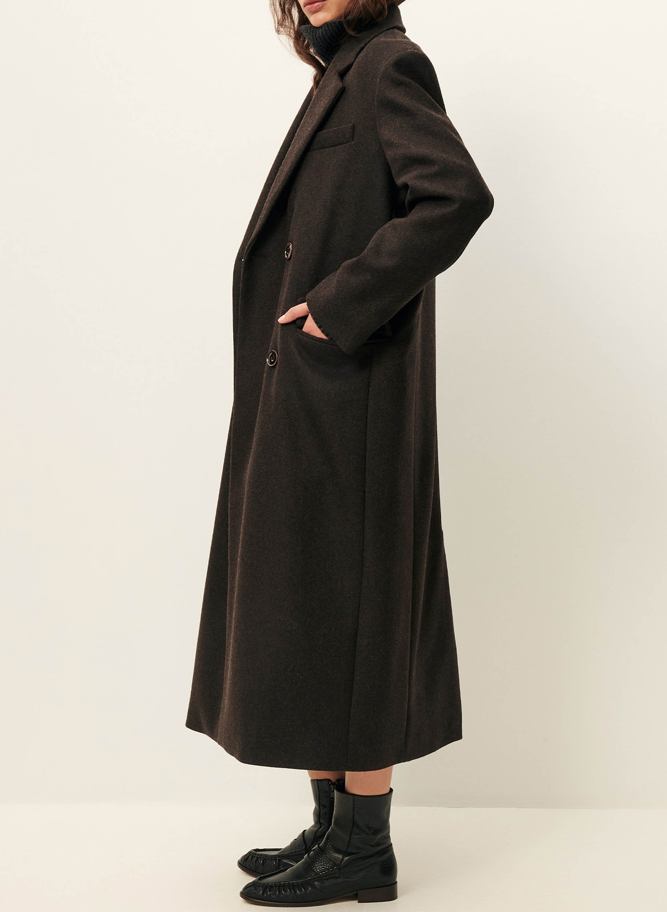 Manteau droit long boutonné SESSUN Marron