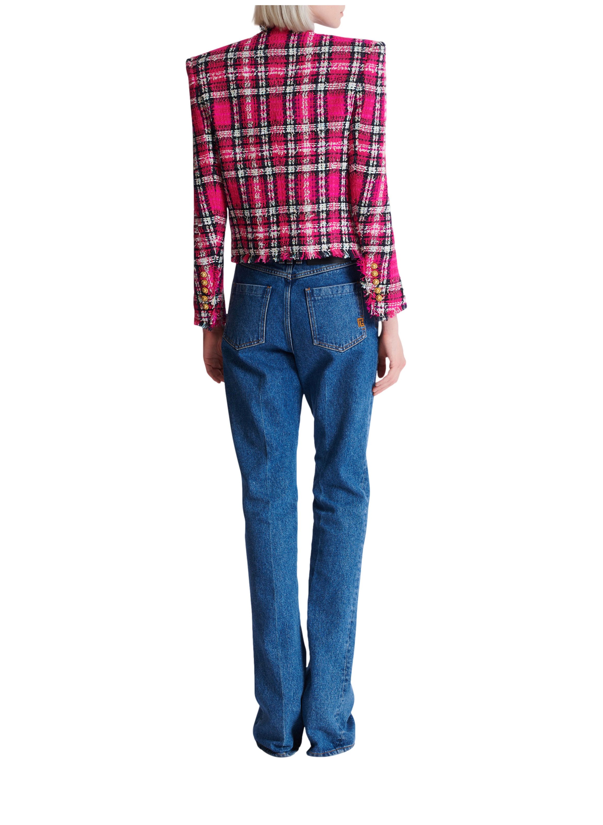 Spencer en tweed tartan à paillettes BALMAIN Rose