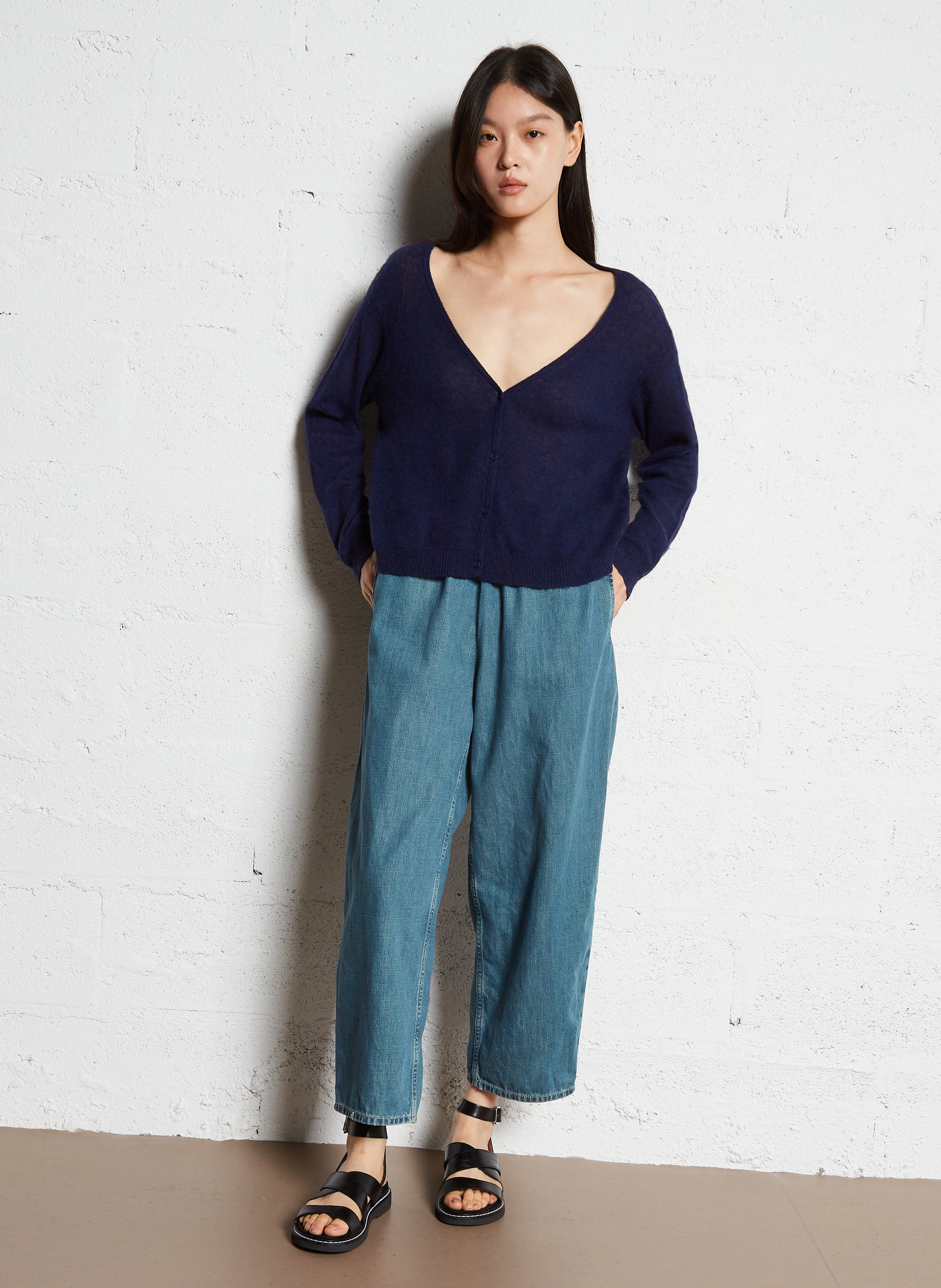 Gilet droit en maille dumy AMERICAN VINTAGE Bleu