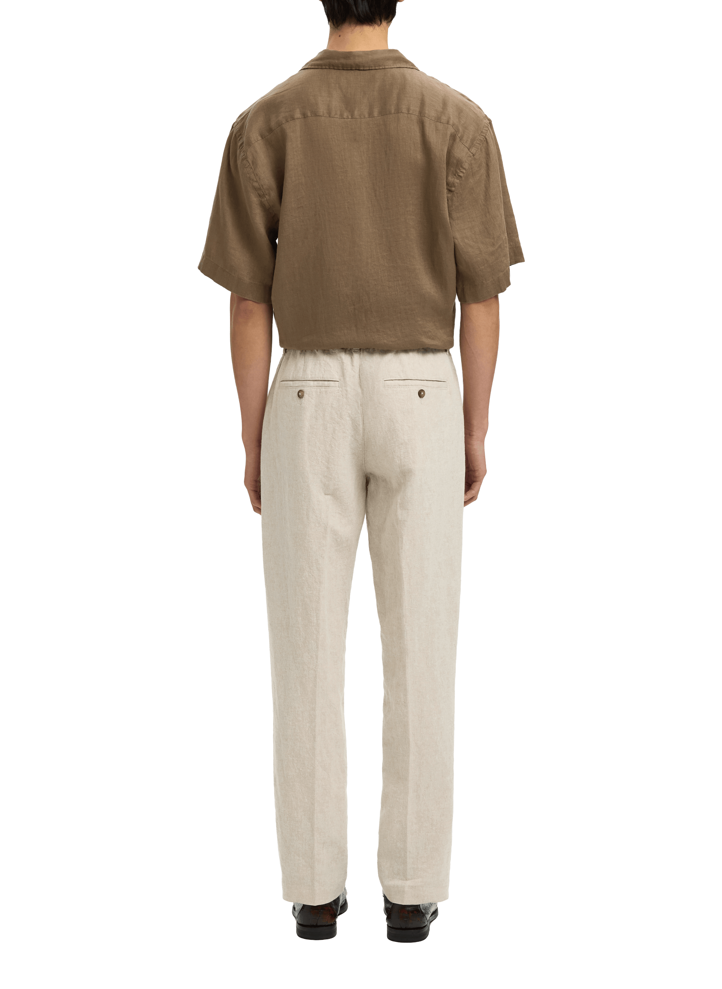 Straight-fit linen and cotton trousers SELECTED Beige
