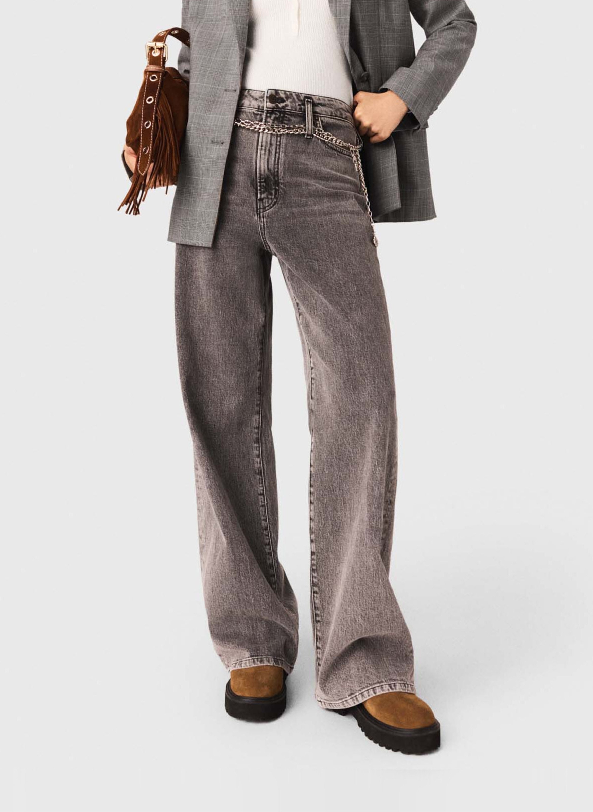 Jean droit délavé en coton mélangé MAJE Gris