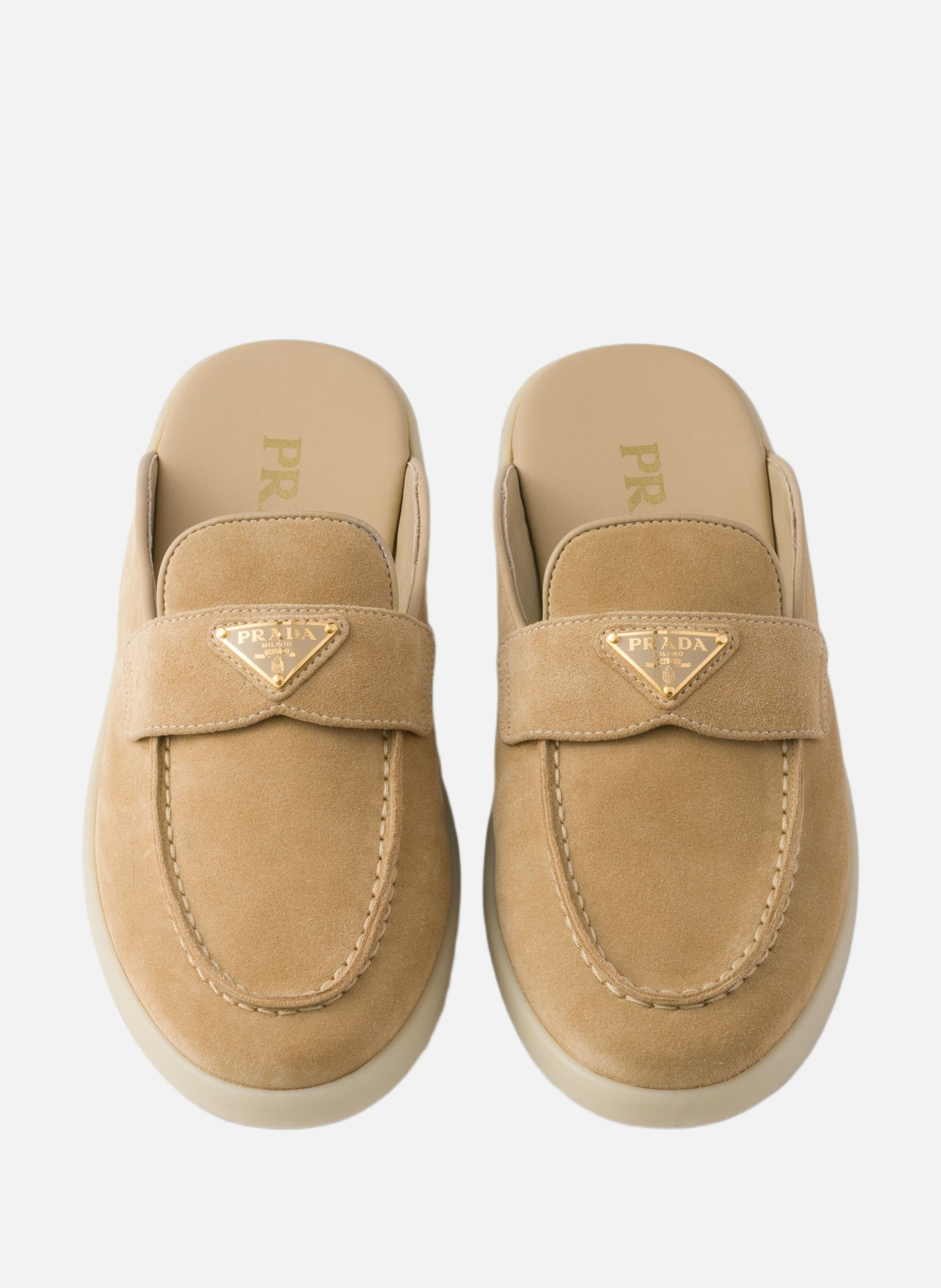 Mules en veau velours PRADA Beige