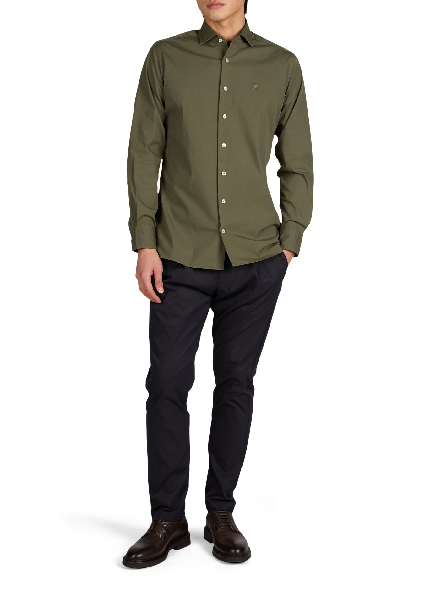 Solid classic collar cotton shirt HACKETT Khaki