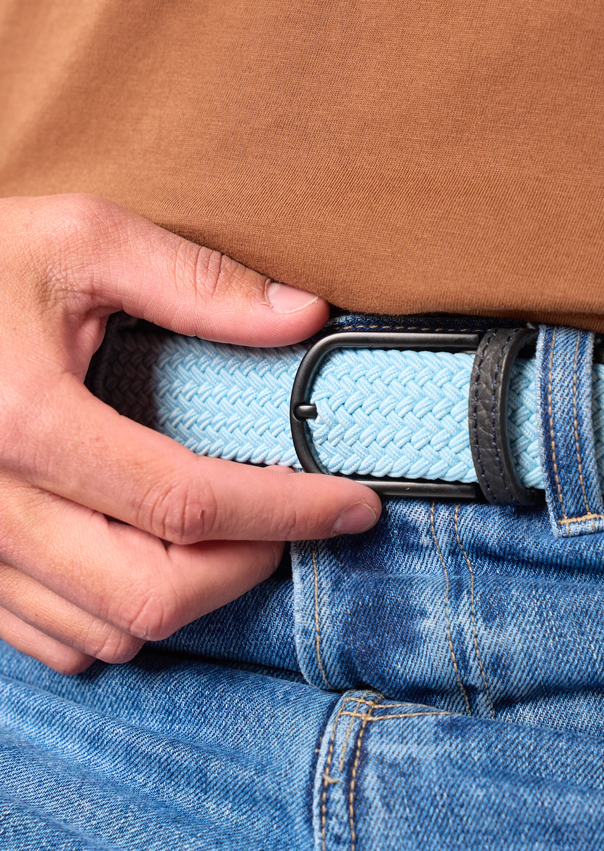 Ceinture tressée élastique unie BILLYBELT Bleu