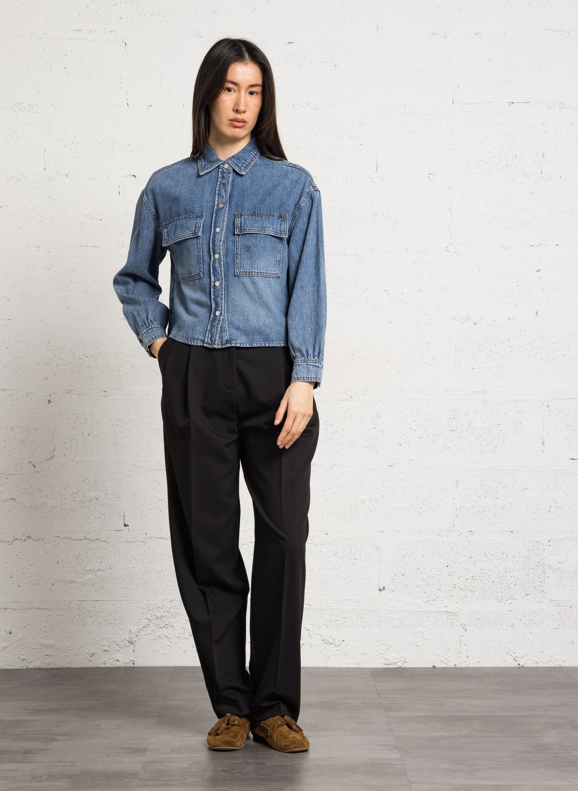 Chemise oversize courte en coton donovan MAISON 123 Bleu