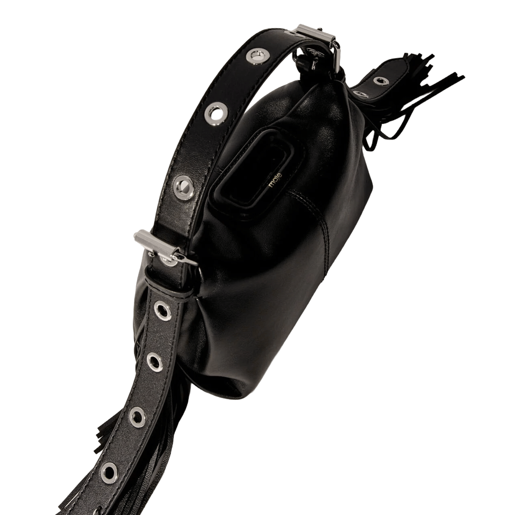 Sac bandoulière à franges en cuir miss m mini MAJE Noir