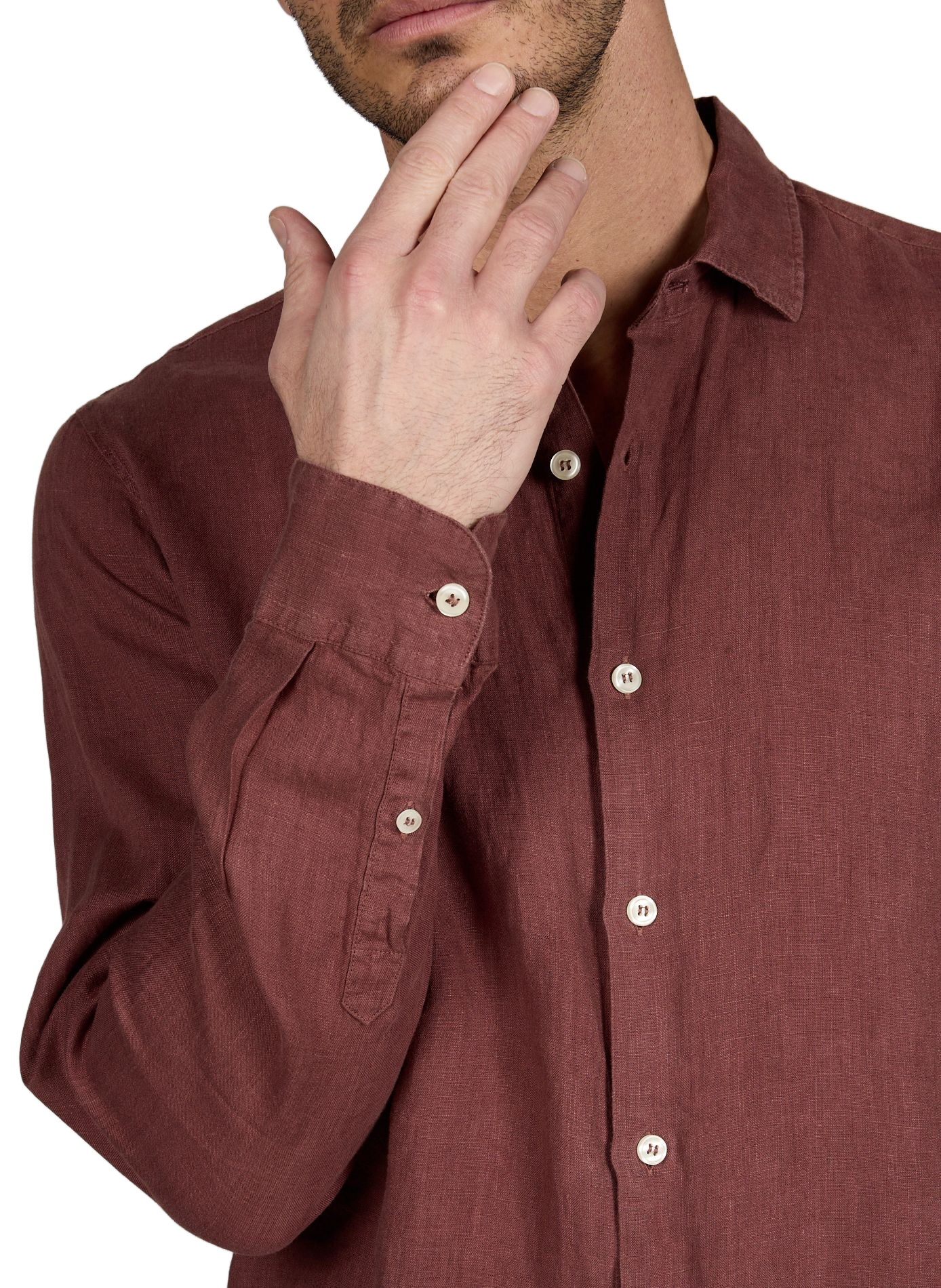 Chemise unie à manches longues en lin LAFAURIE Rouge