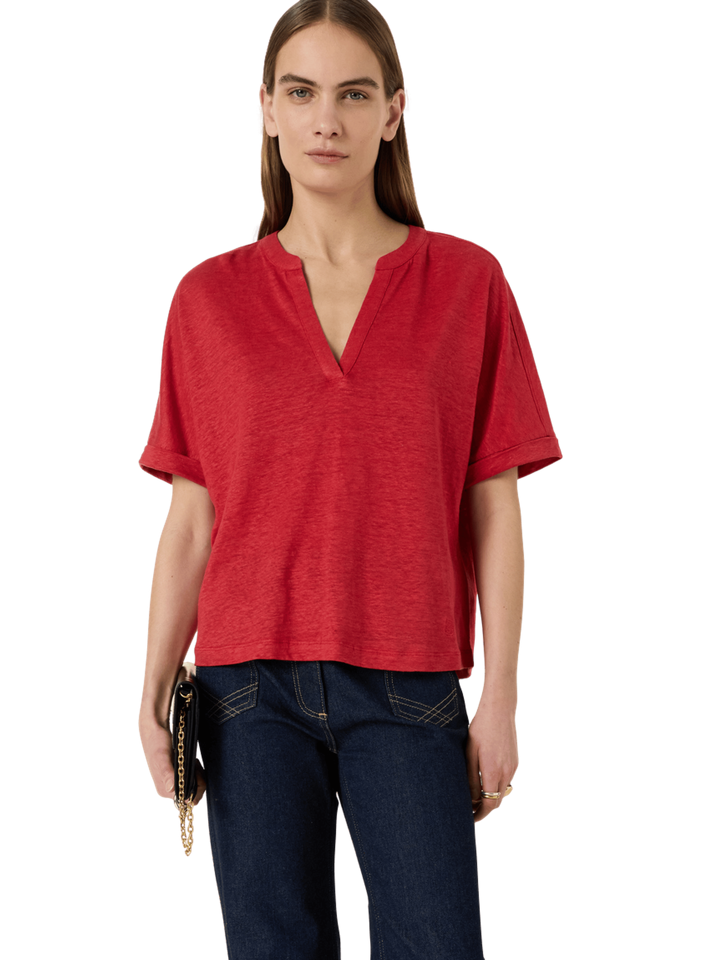 T-shirt col tunisien en lin - miora GERARD DAREL Rouge