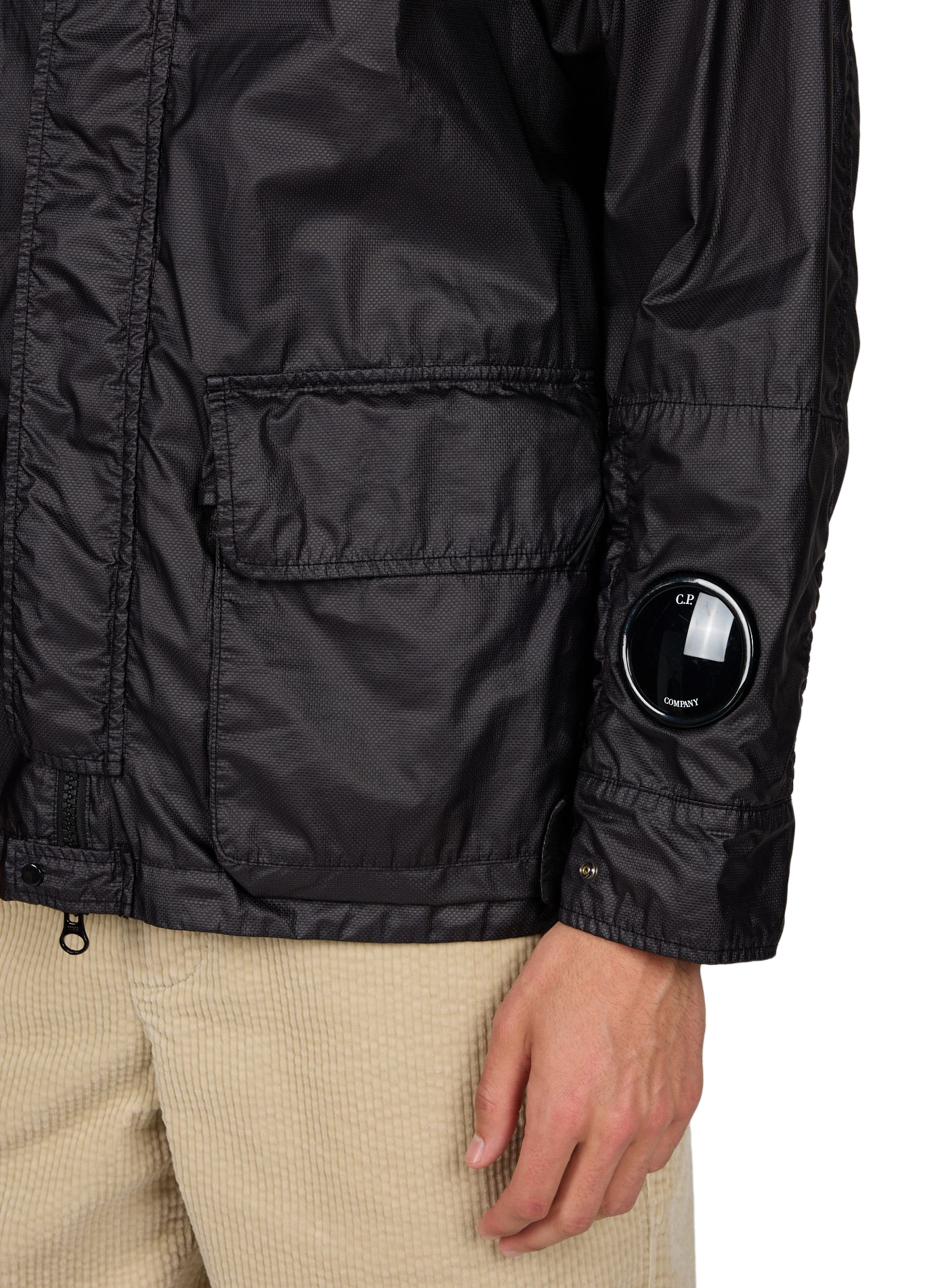 Veste imperméable à capuche amovible en coton CP COMPANY Noir
