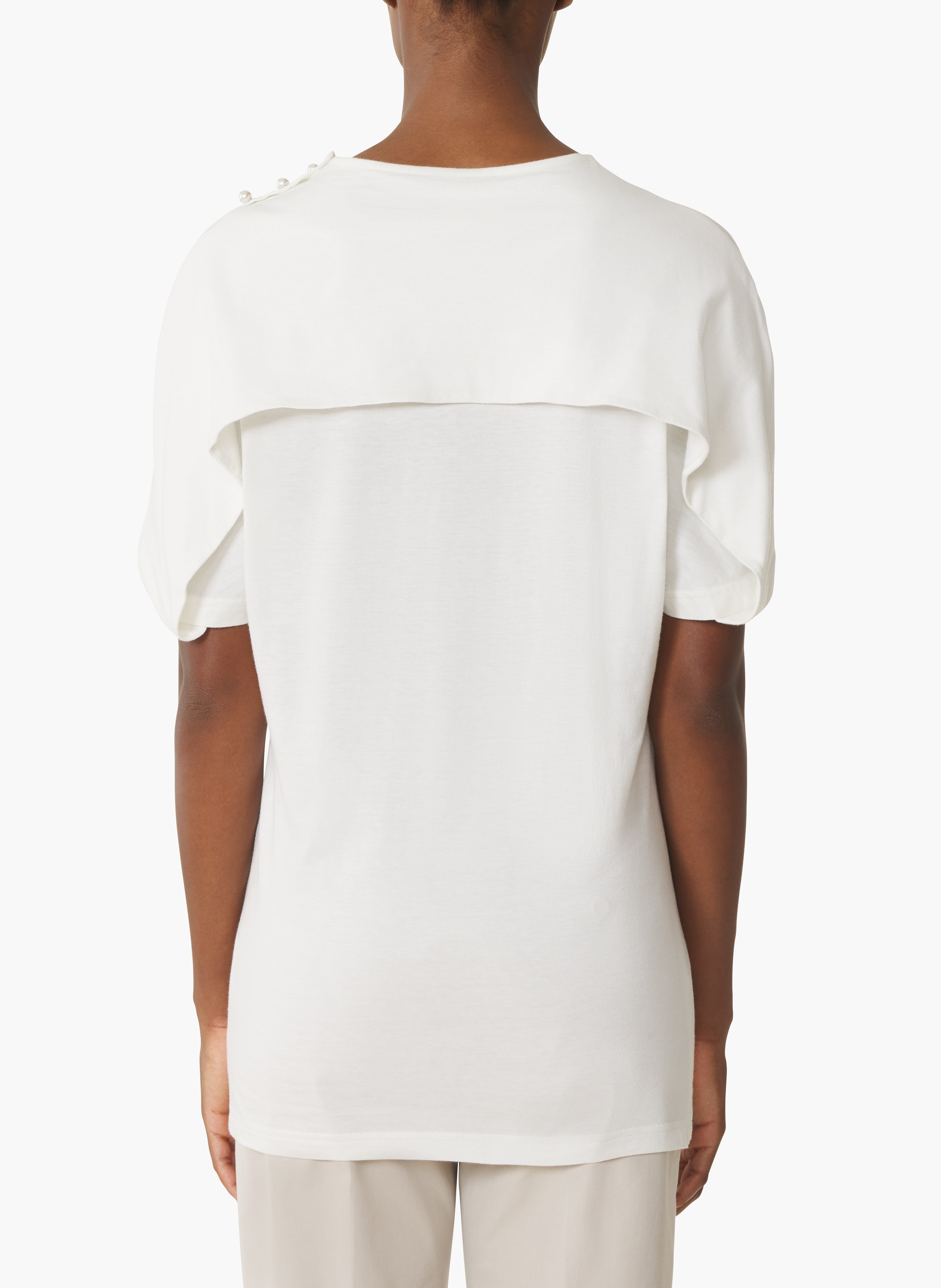 T-shirt effet cape en coton et soie LANVIN Blanc