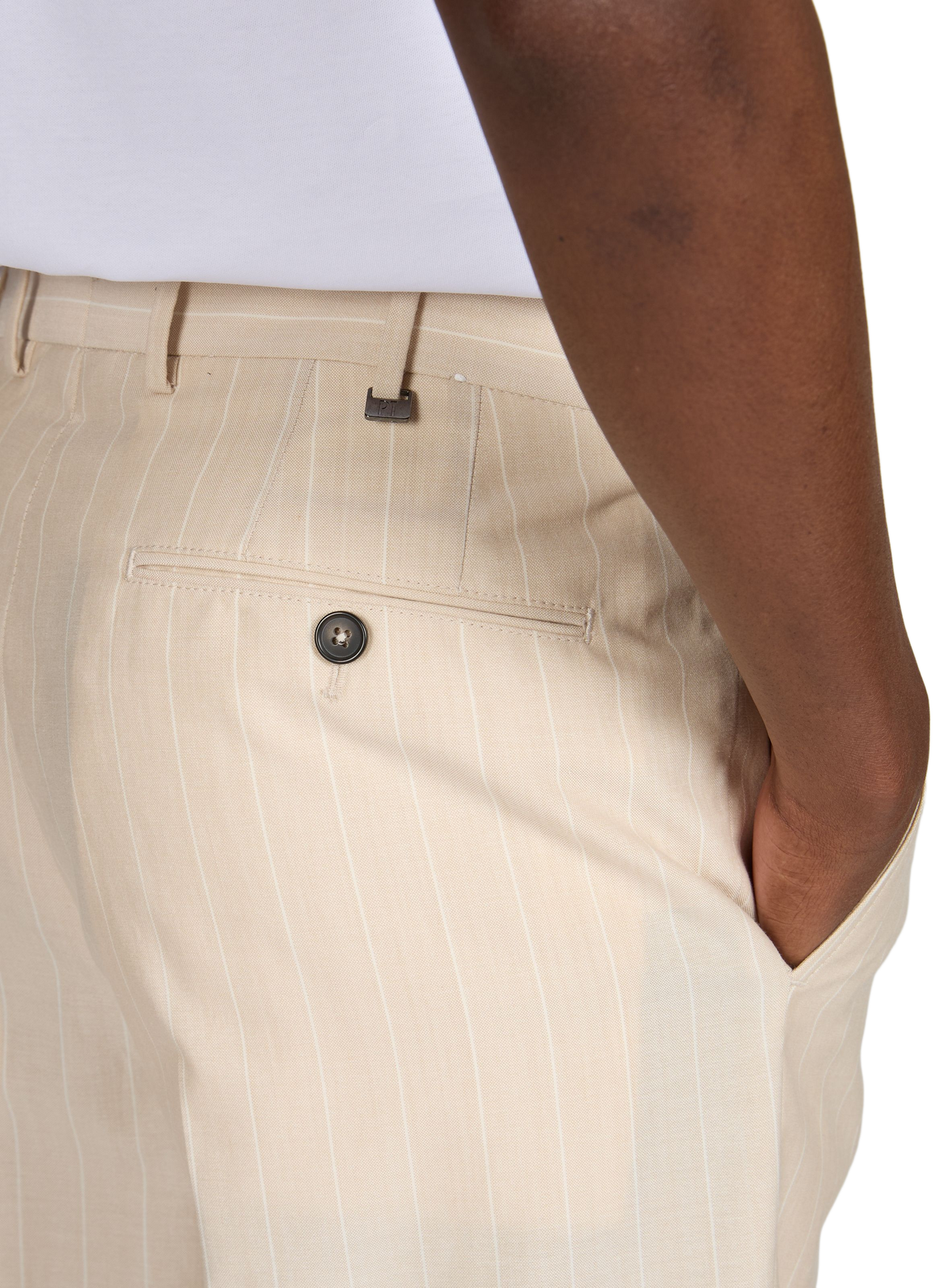 Pantalon à rayures en coton et laine vierge PT01 Beige