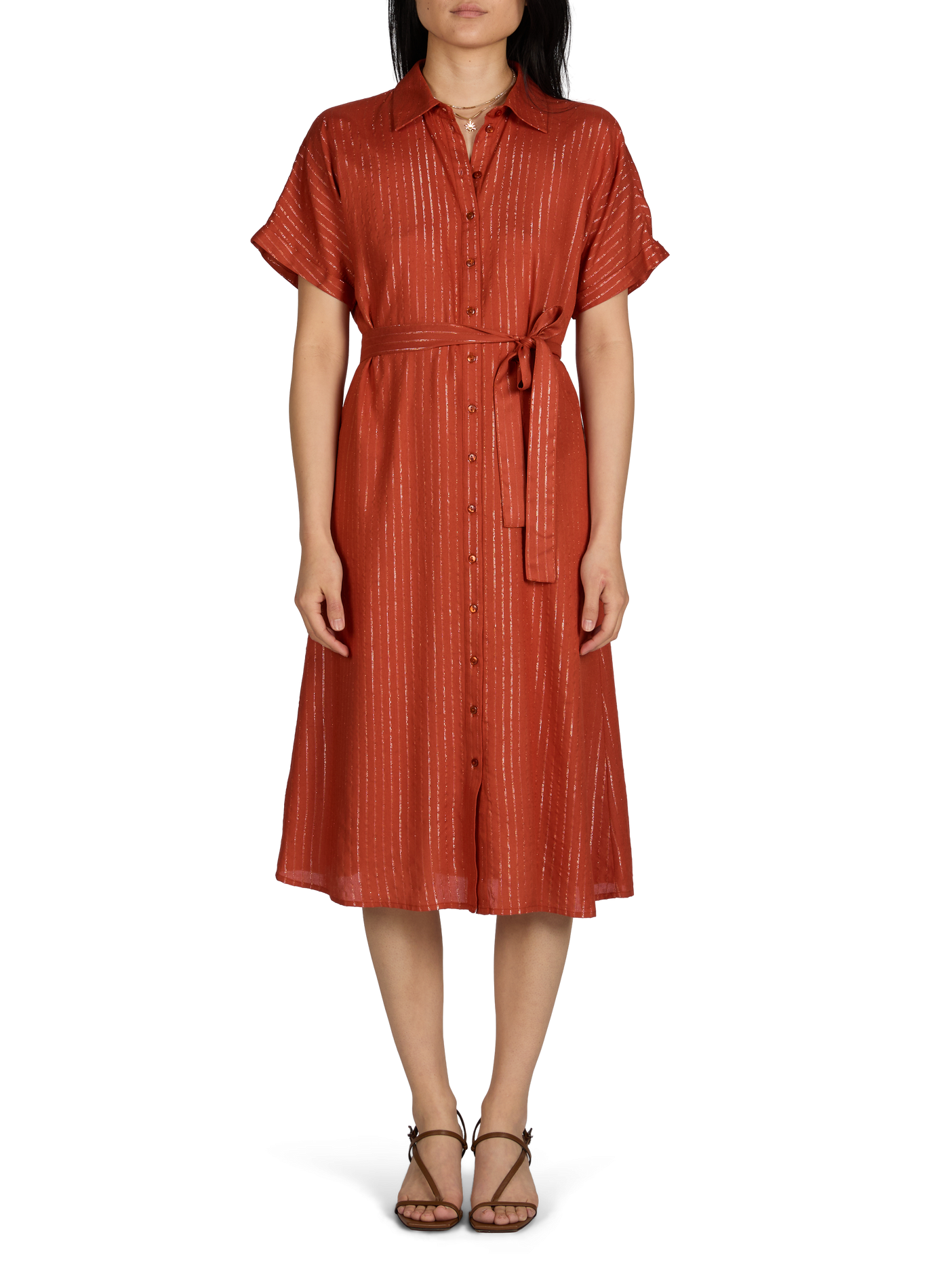 Buttoned striped dress VILA Red