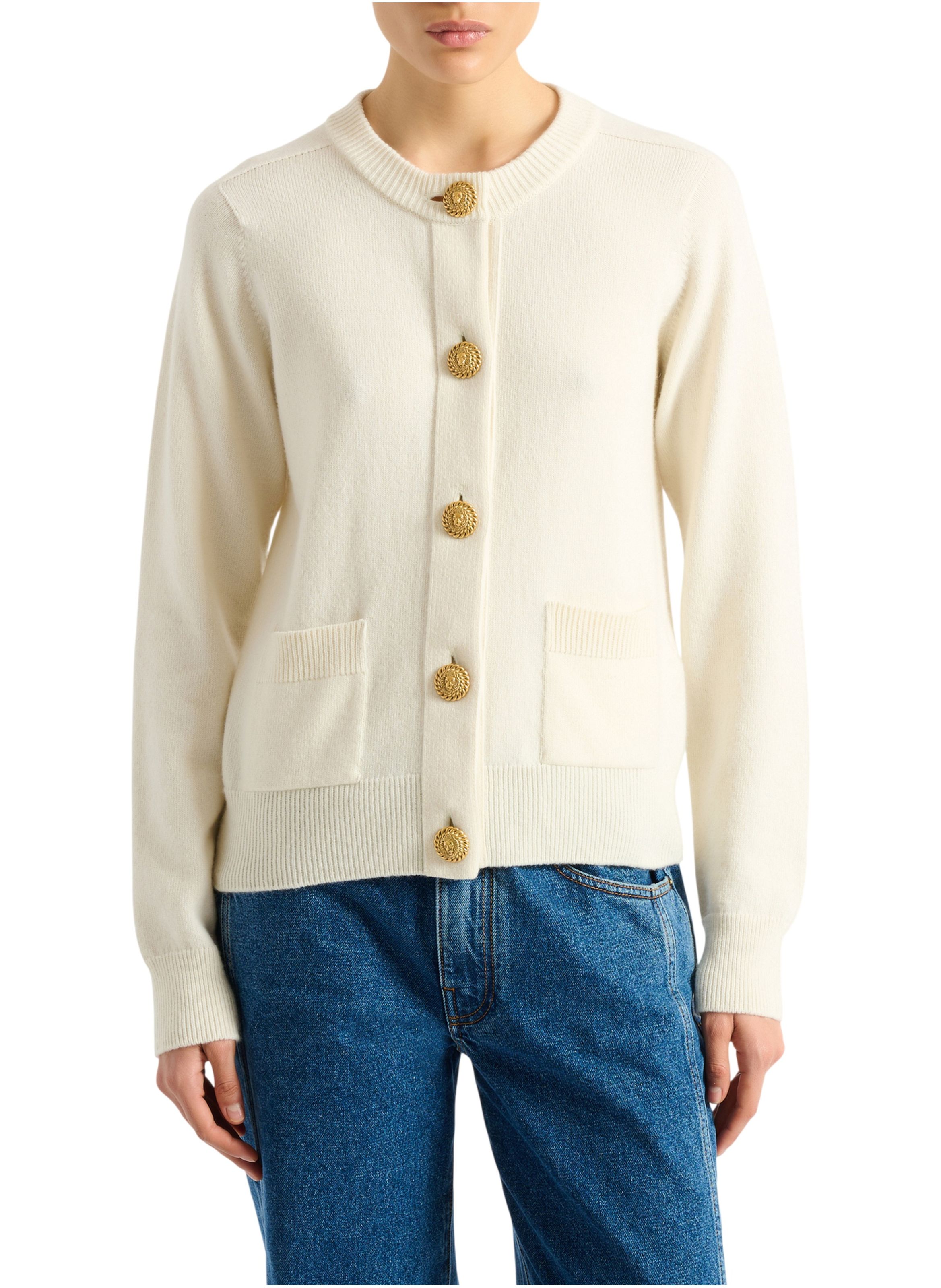 Cardigan en éco-cachemire BALMAIN Blanc