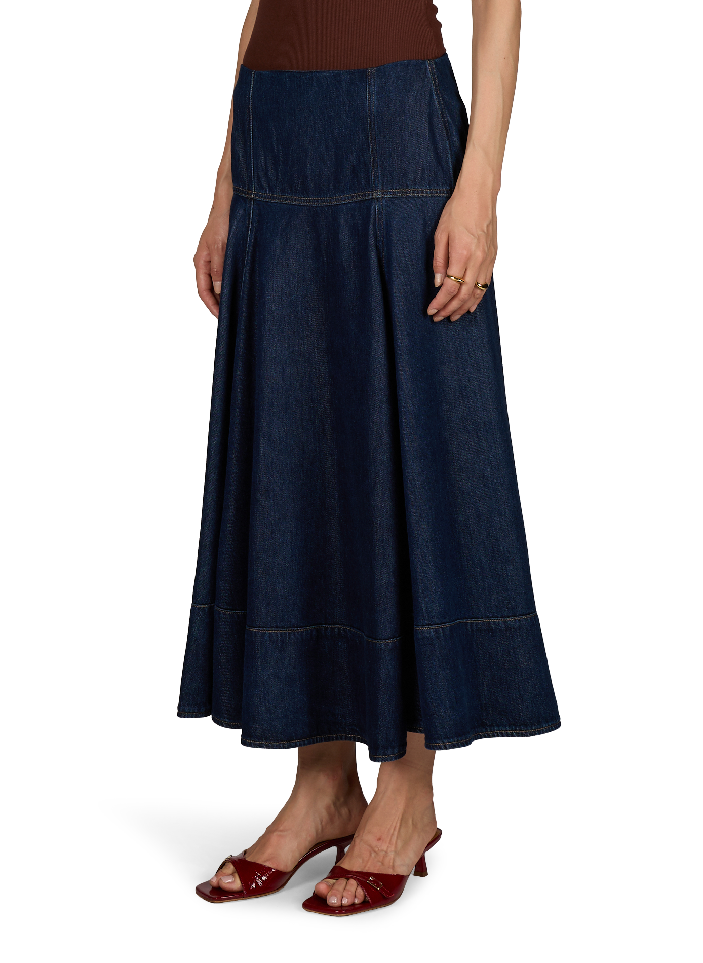 Ausgestellter Rock aus gemischter Baumwolle-Denim. TOPSHOP Blau