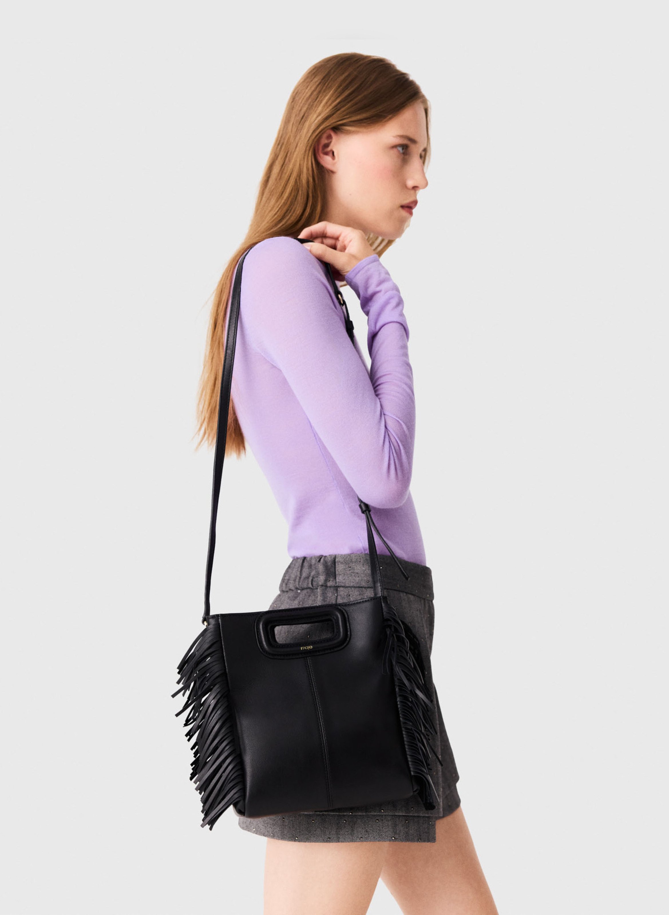 Sac bandoulière en cuir lisse m MAJE Noir