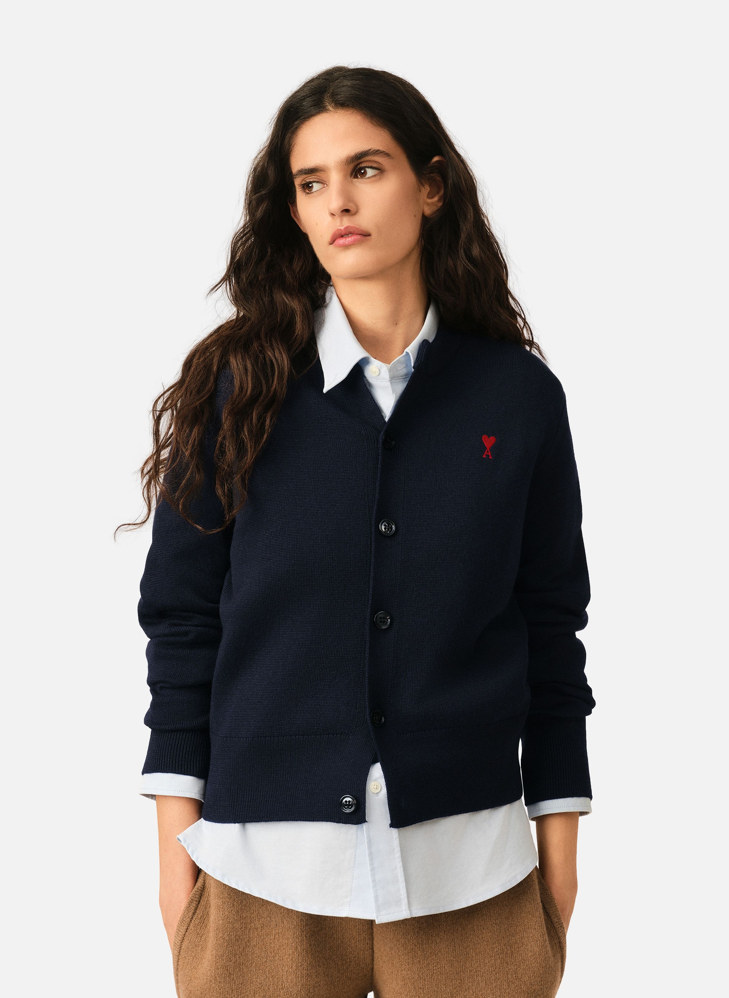 Cardigan col rond en laine ami de coeur AMI PARIS Bleu