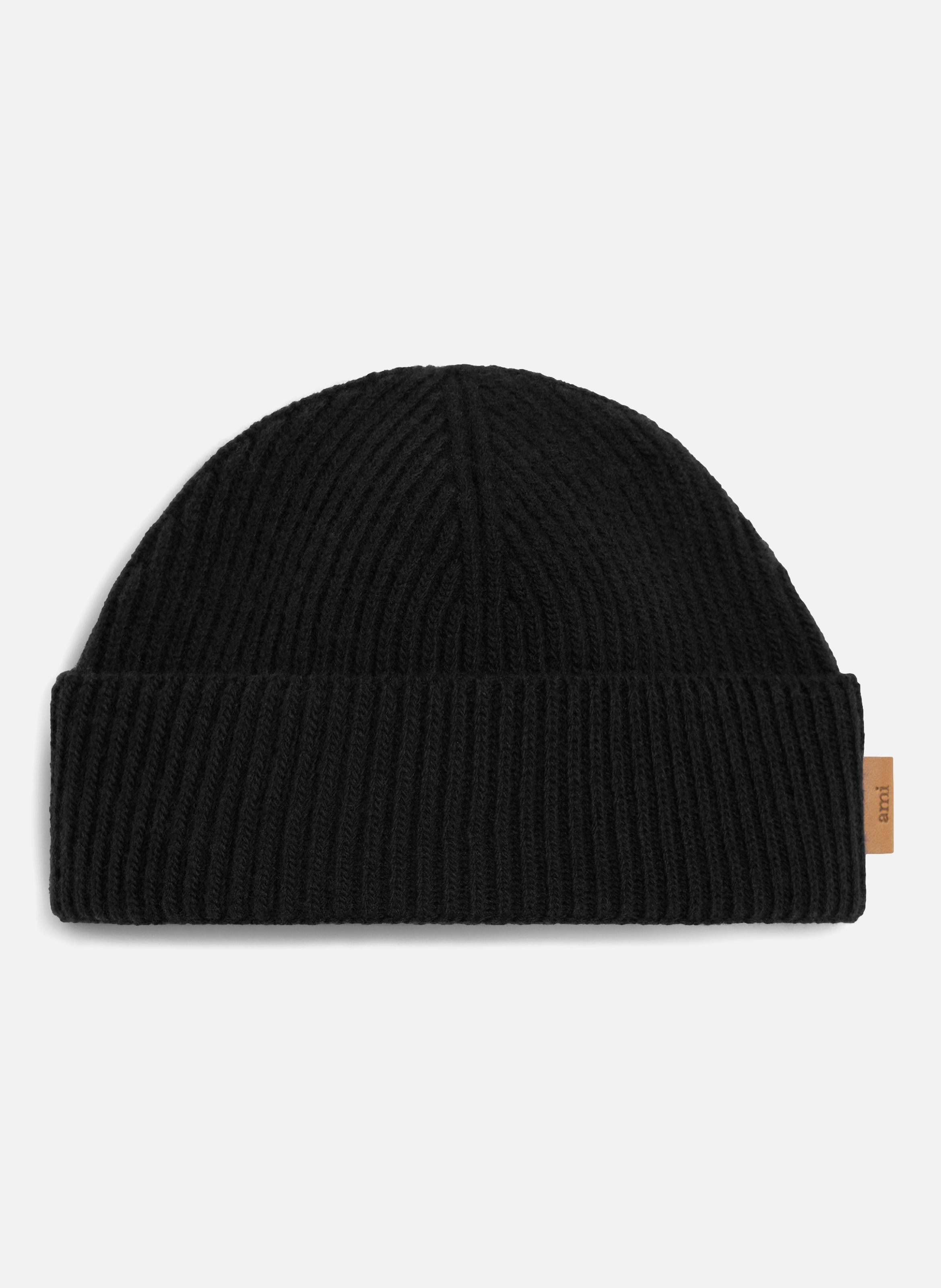 Bonnet etiquette cuir ami unisexe en laine AMI PARIS Noir