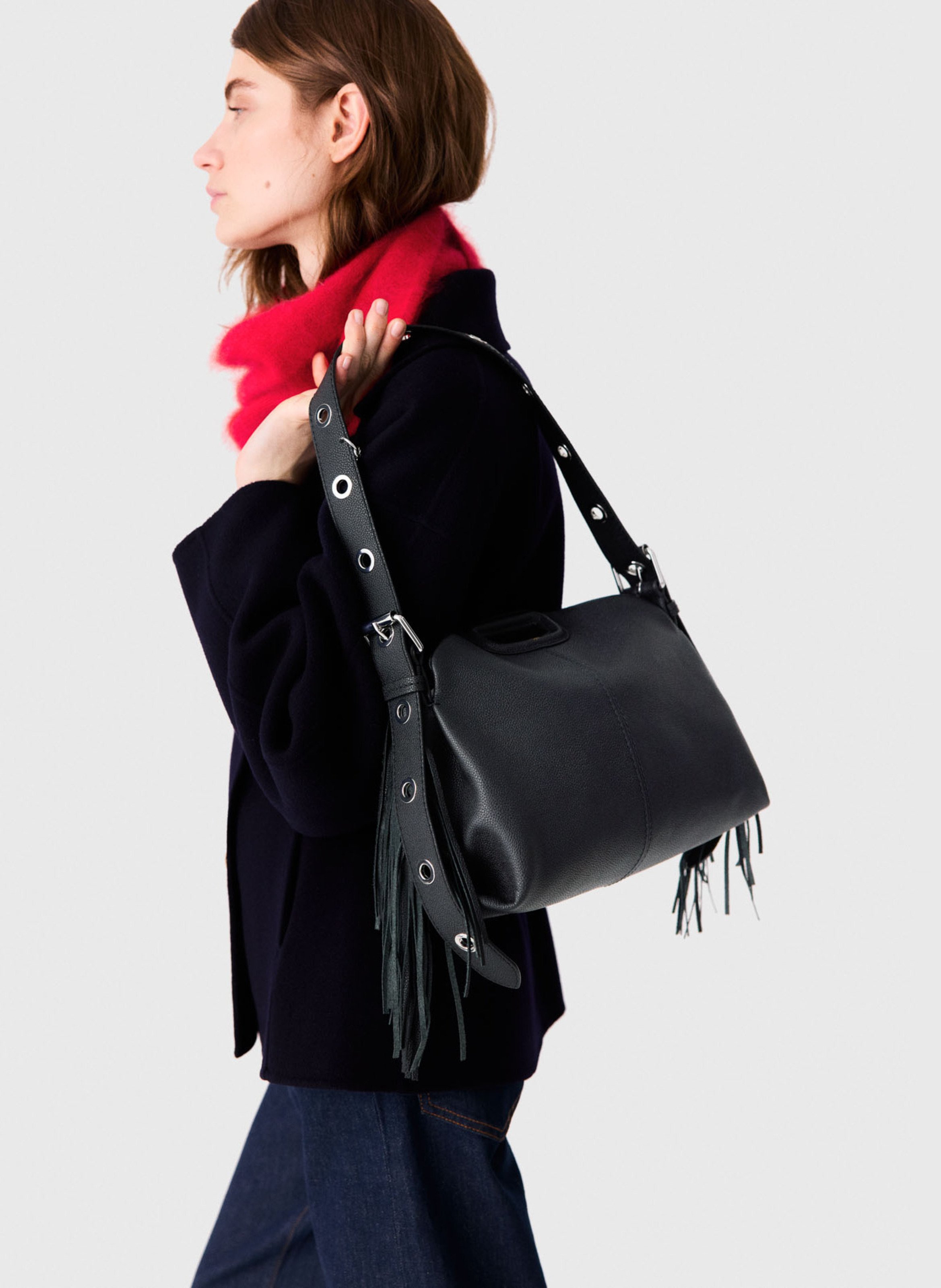 Sac bandoulière en cuir miss m MAJE Noir