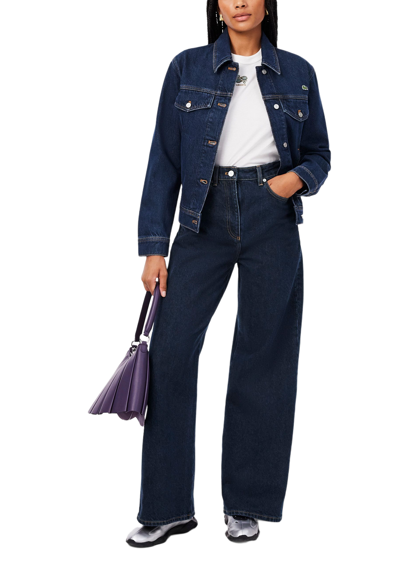 High-waisted wide-leg jeans in cotton denim LACOSTE Blue