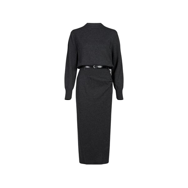 Robe longue ceinturée avec fente en cachemire et laine Robe longue ceinturée avec fente en cachemire et laine