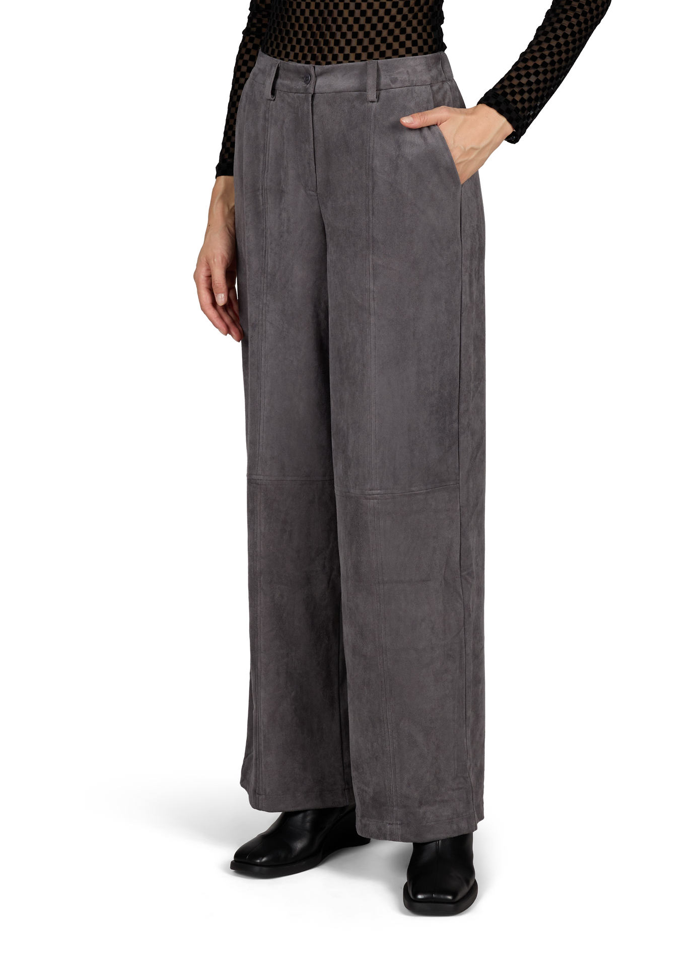 Rechte broek met hoge taille van fluweel OBJECT Grijs