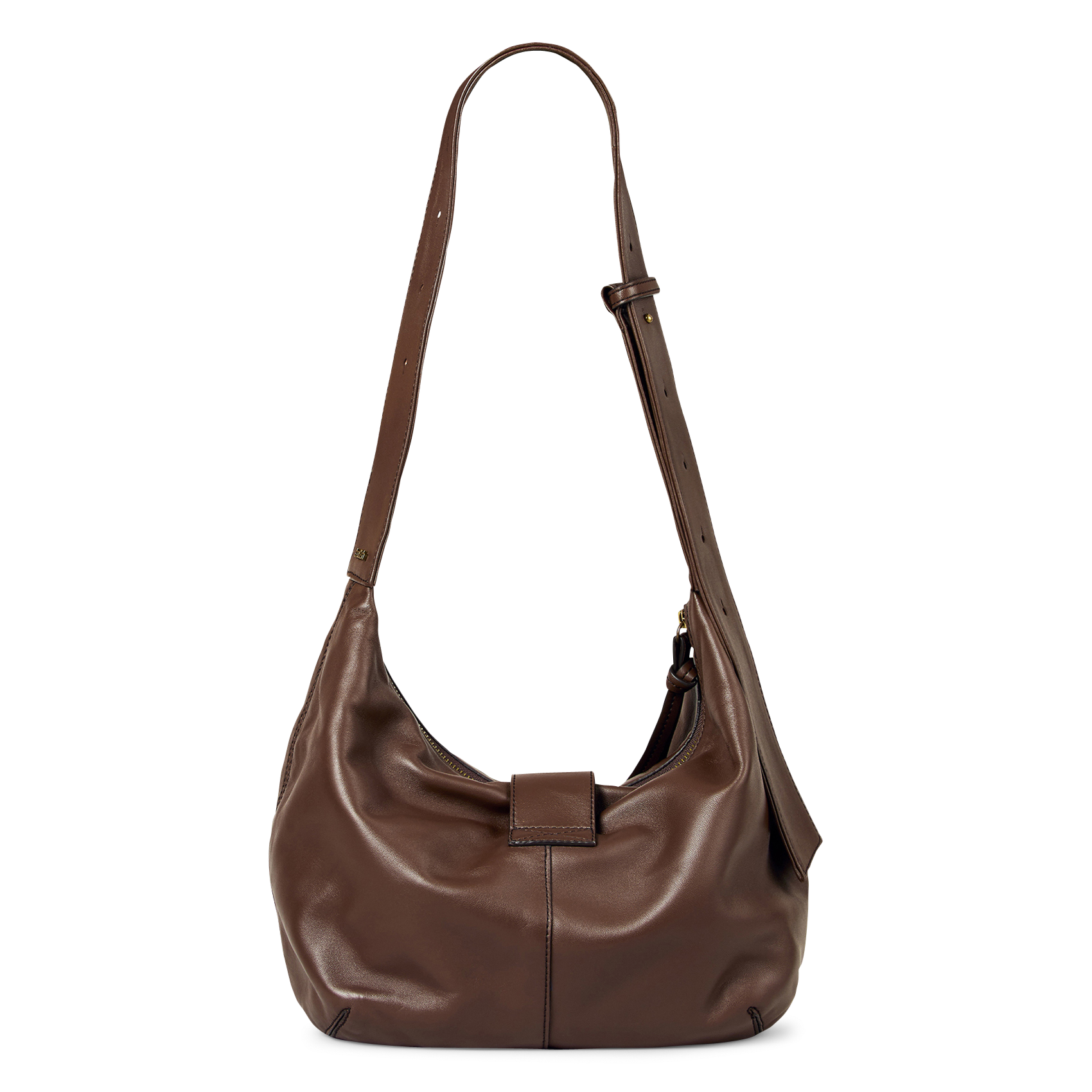 Effen leren hobo-schoudertas met rits Youyou BA&SH Bruin