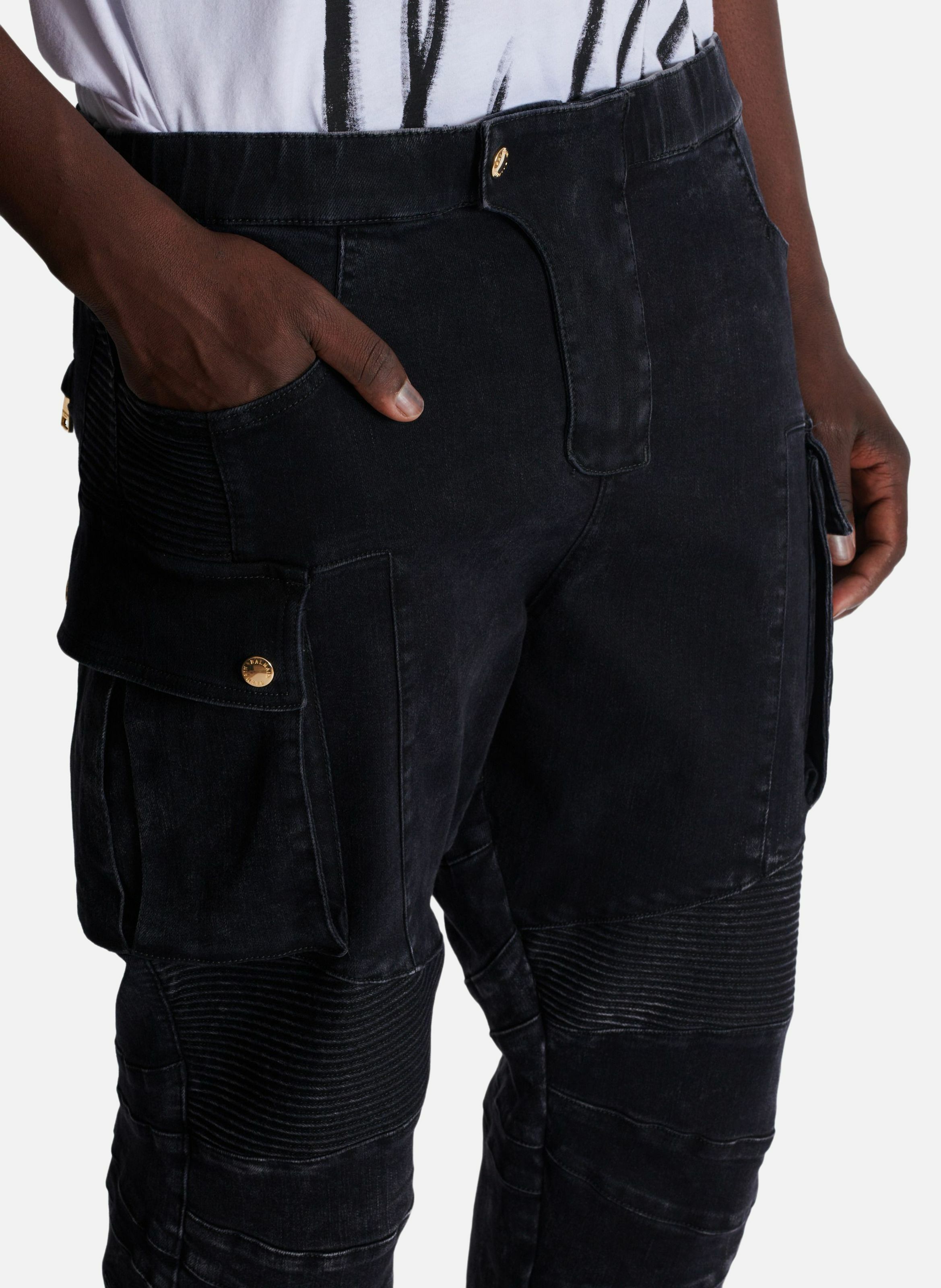 Jean cargo en denim BALMAIN Noir