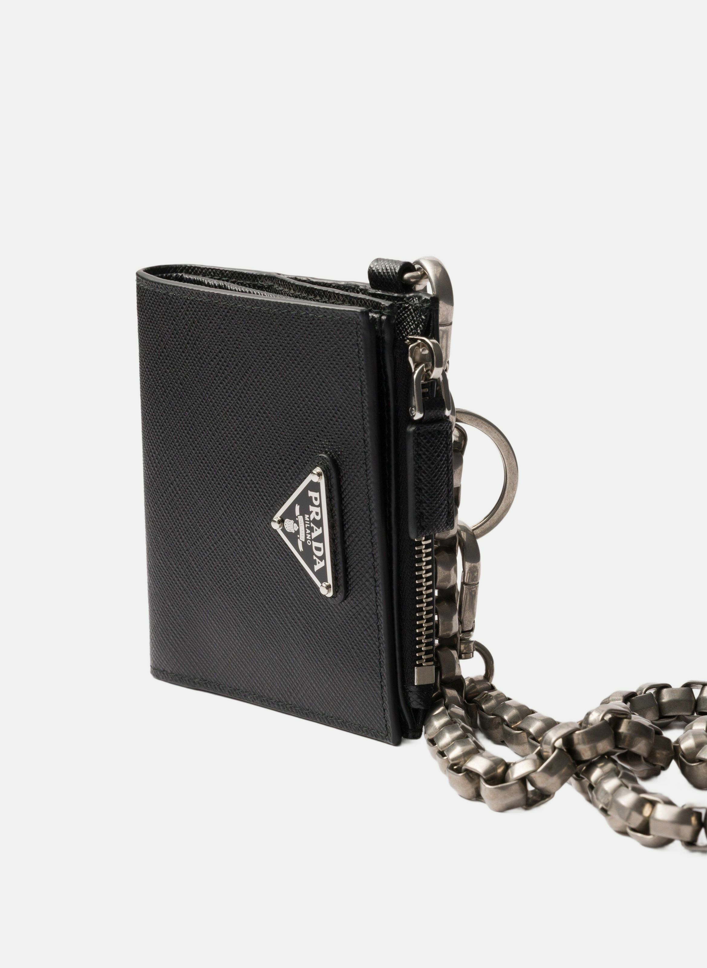 Petit portefeuille en cuir saffiano avec chaîne PRADA Noir
