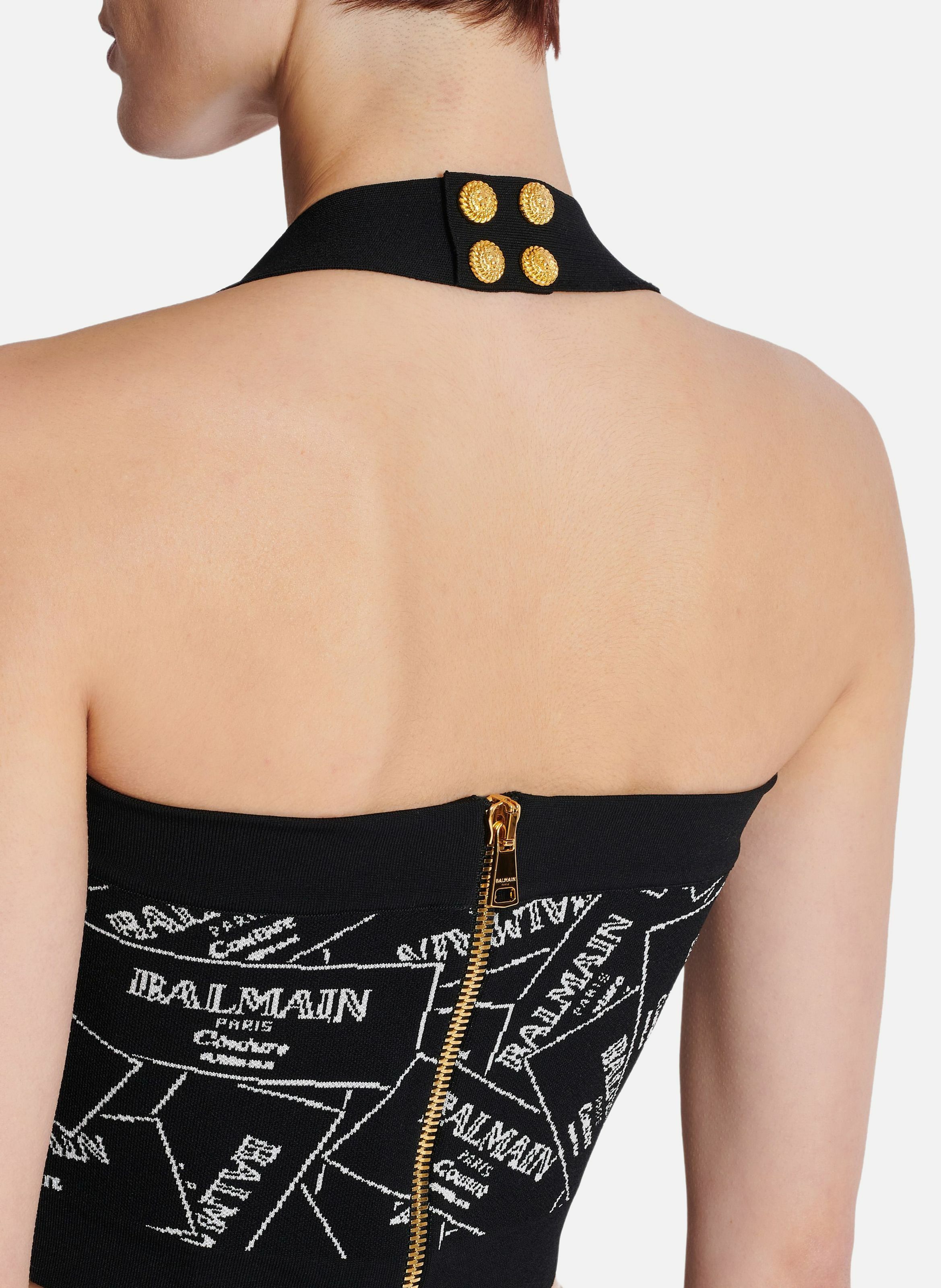 Top dos-nu en maille à motif étiquette balmain BALMAIN Noir