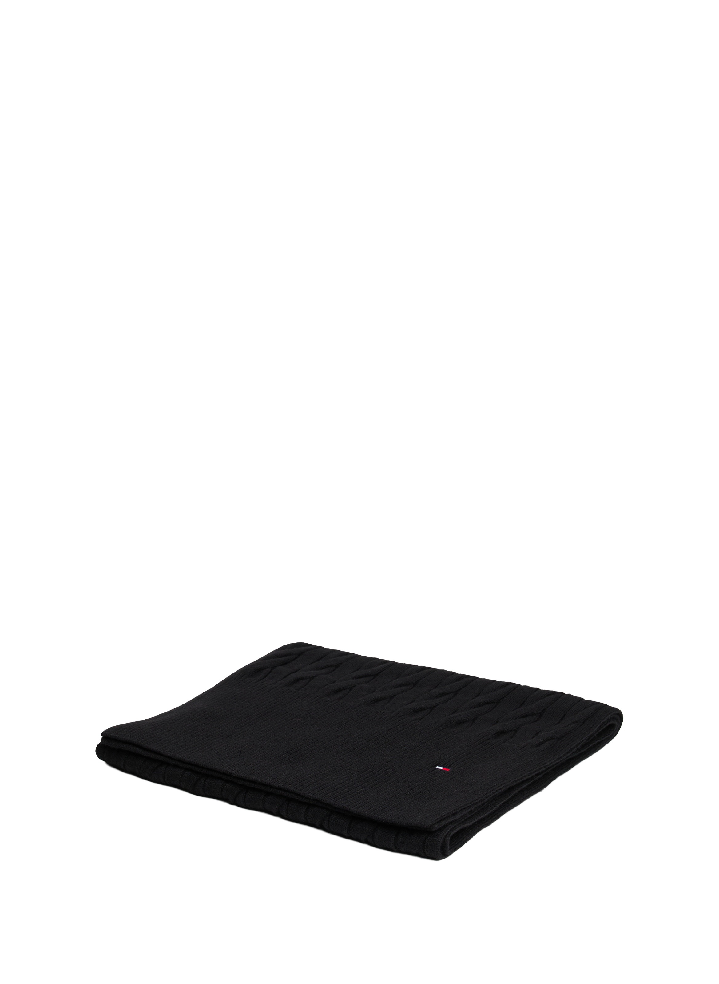 Twisted cable knit wool blend scarf TOMMY HILFIGER Black