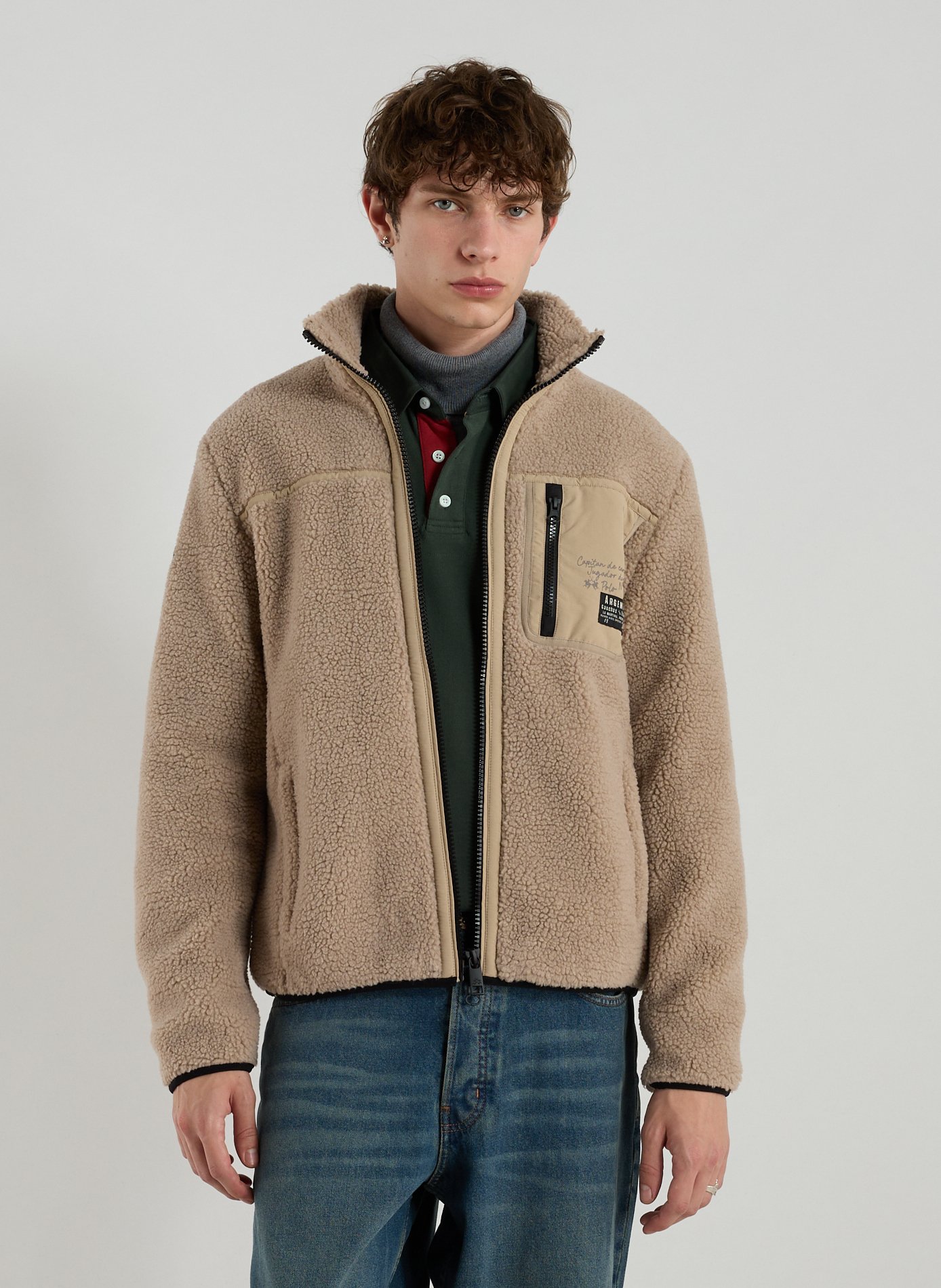 LA MARTINA Blouson effet teddy à col montant Beige