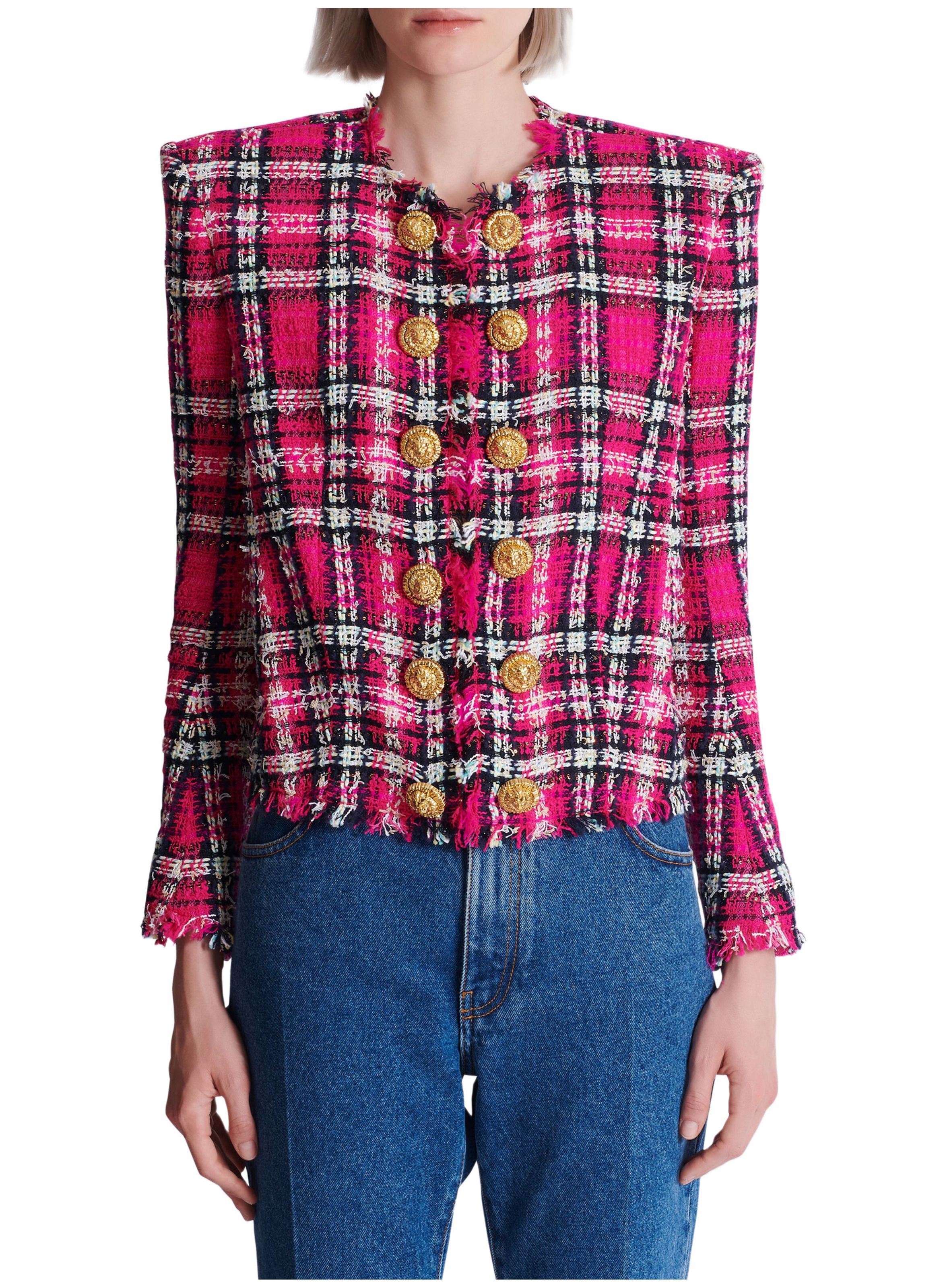 Spencer en tweed tartan à paillettes BALMAIN Rose