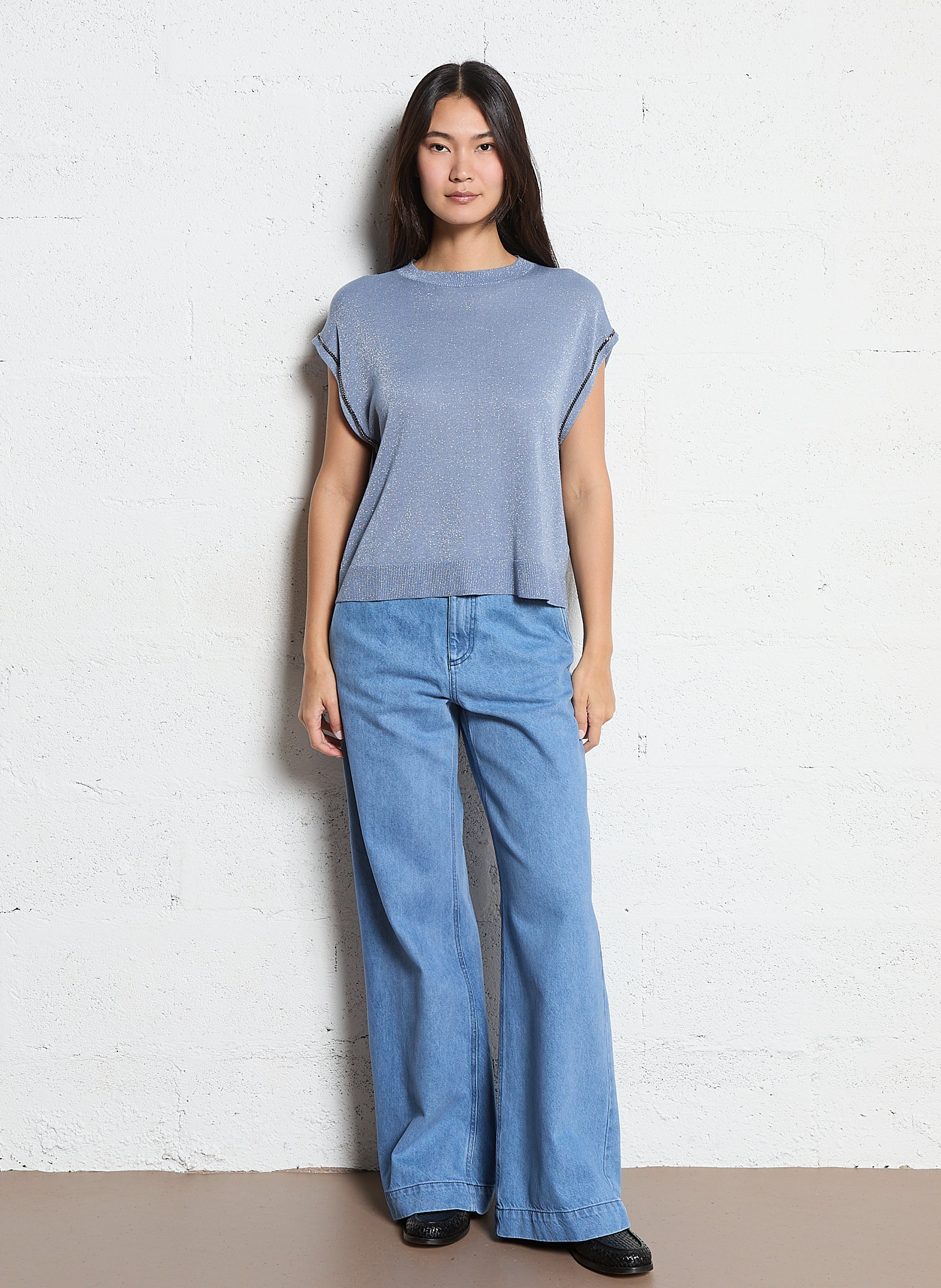 Pull droit sans manches à paillettes IKKS Bleu