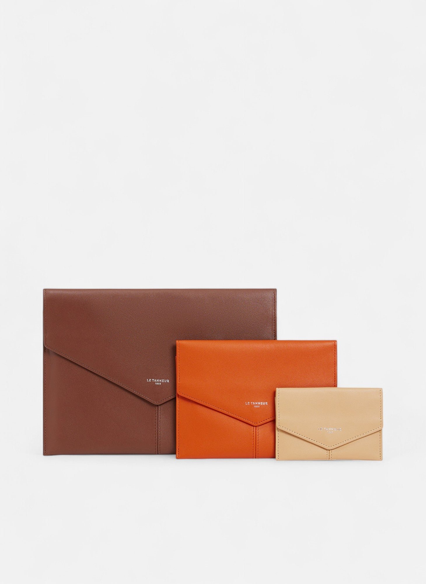 Trio de pochettes charlotte en cuir lisse LE TANNEUR Marron