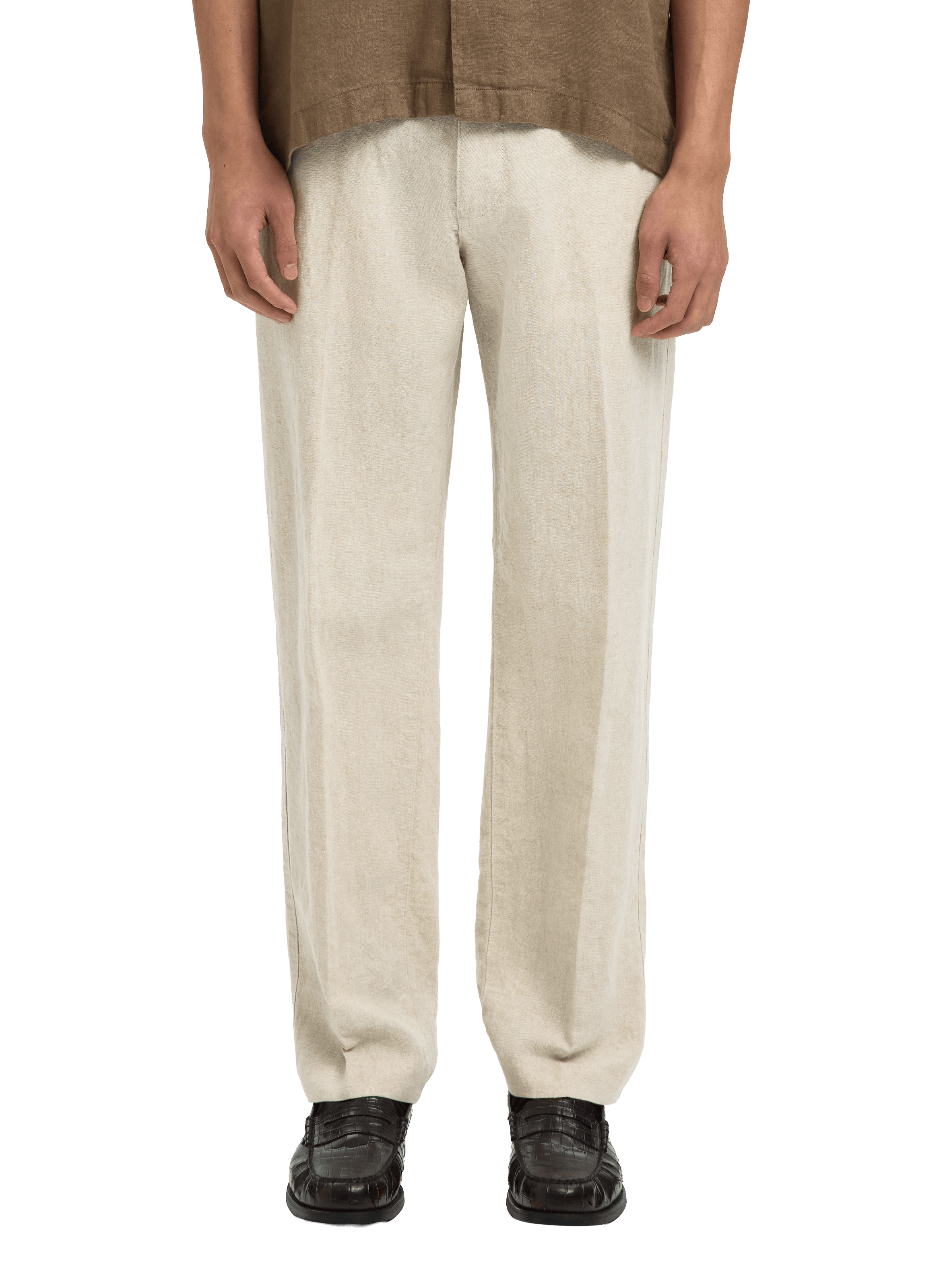 Straight-fit linen and cotton trousers SELECTED Beige