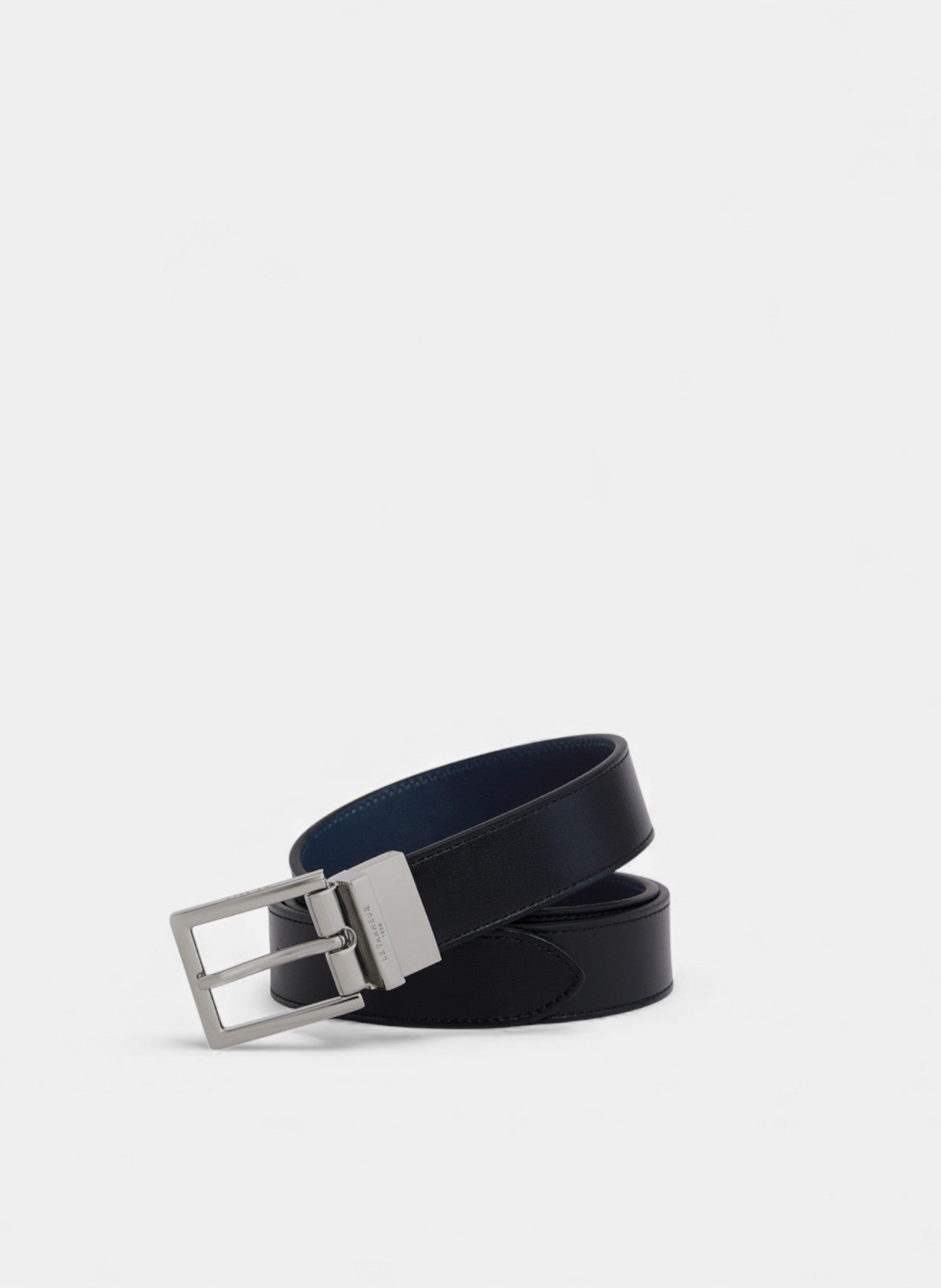 Ceinture réversible avec boucle rectangle en cuir lisse LE TANNEUR Noir