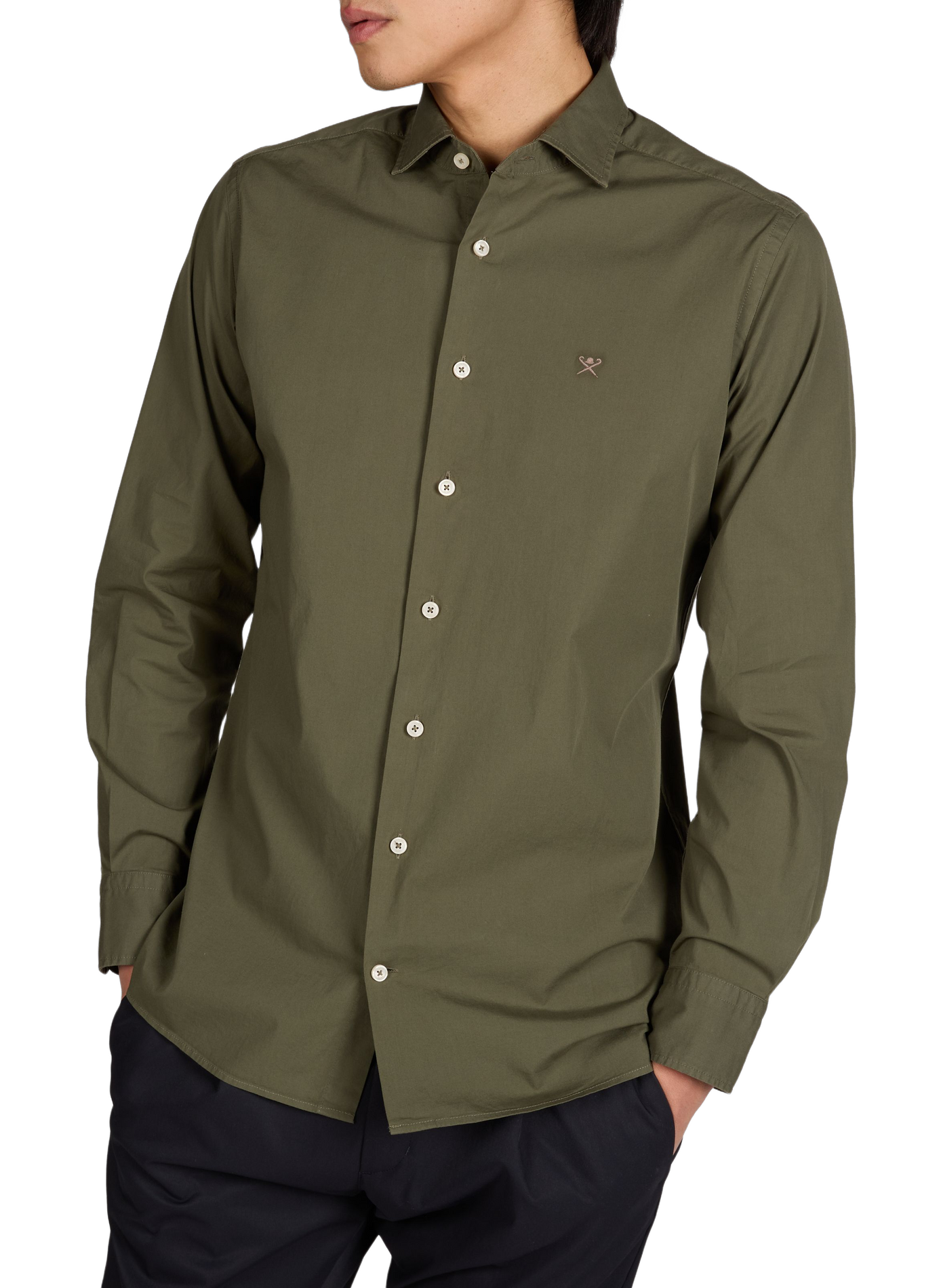 Solid classic collar cotton shirt HACKETT Khaki