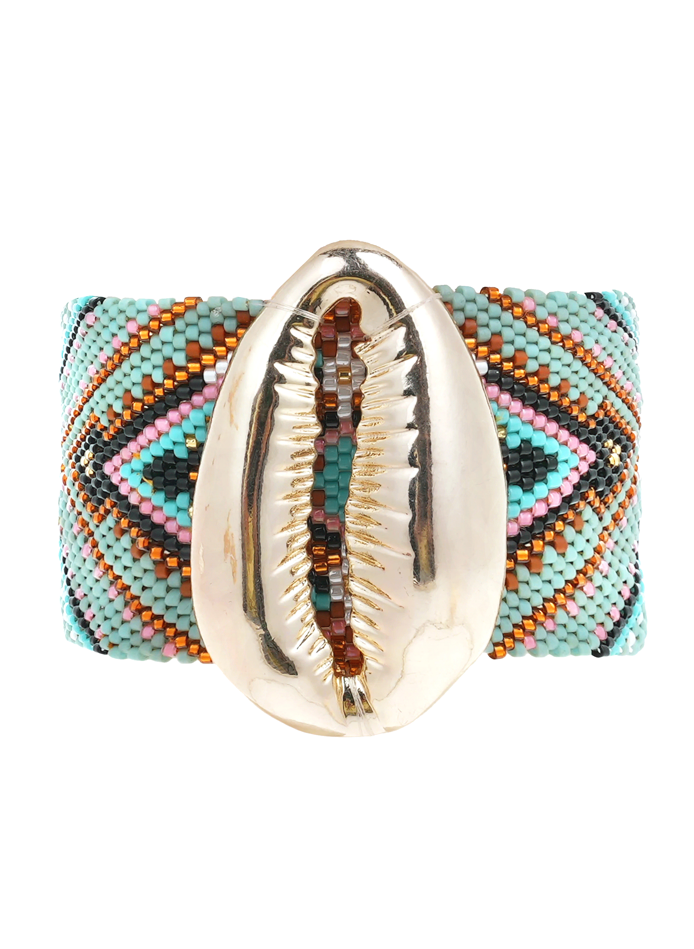 Bracelet manchette perles tissées avec cabochon coquillage APHASE HIPANEMA Bleu