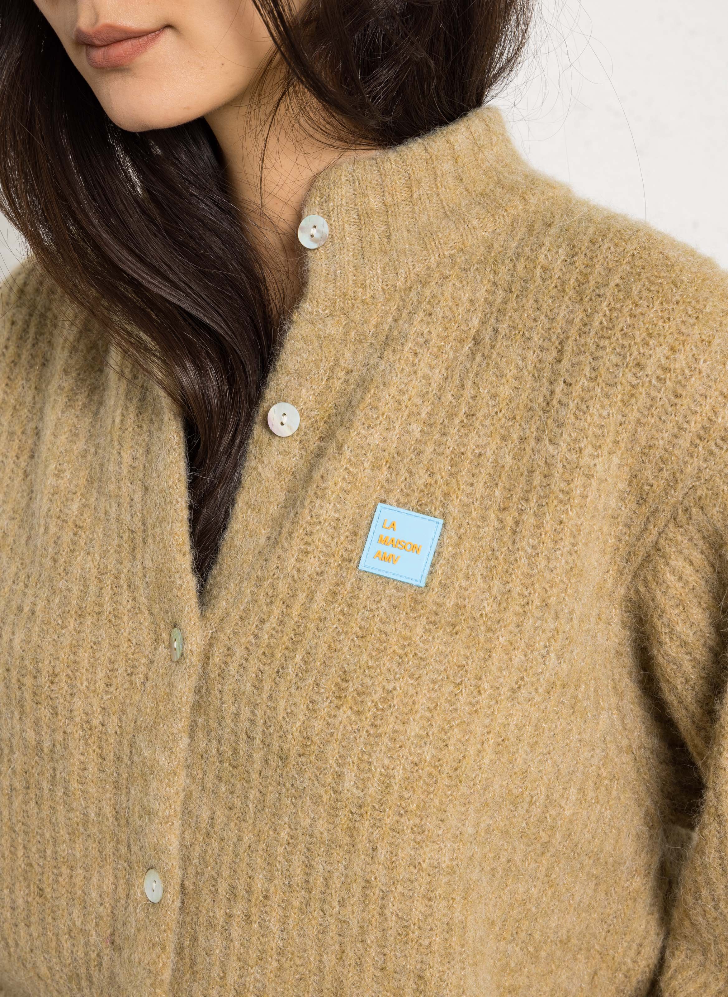 Gilet oversize col montant en maille east AMERICAN VINTAGE Beige