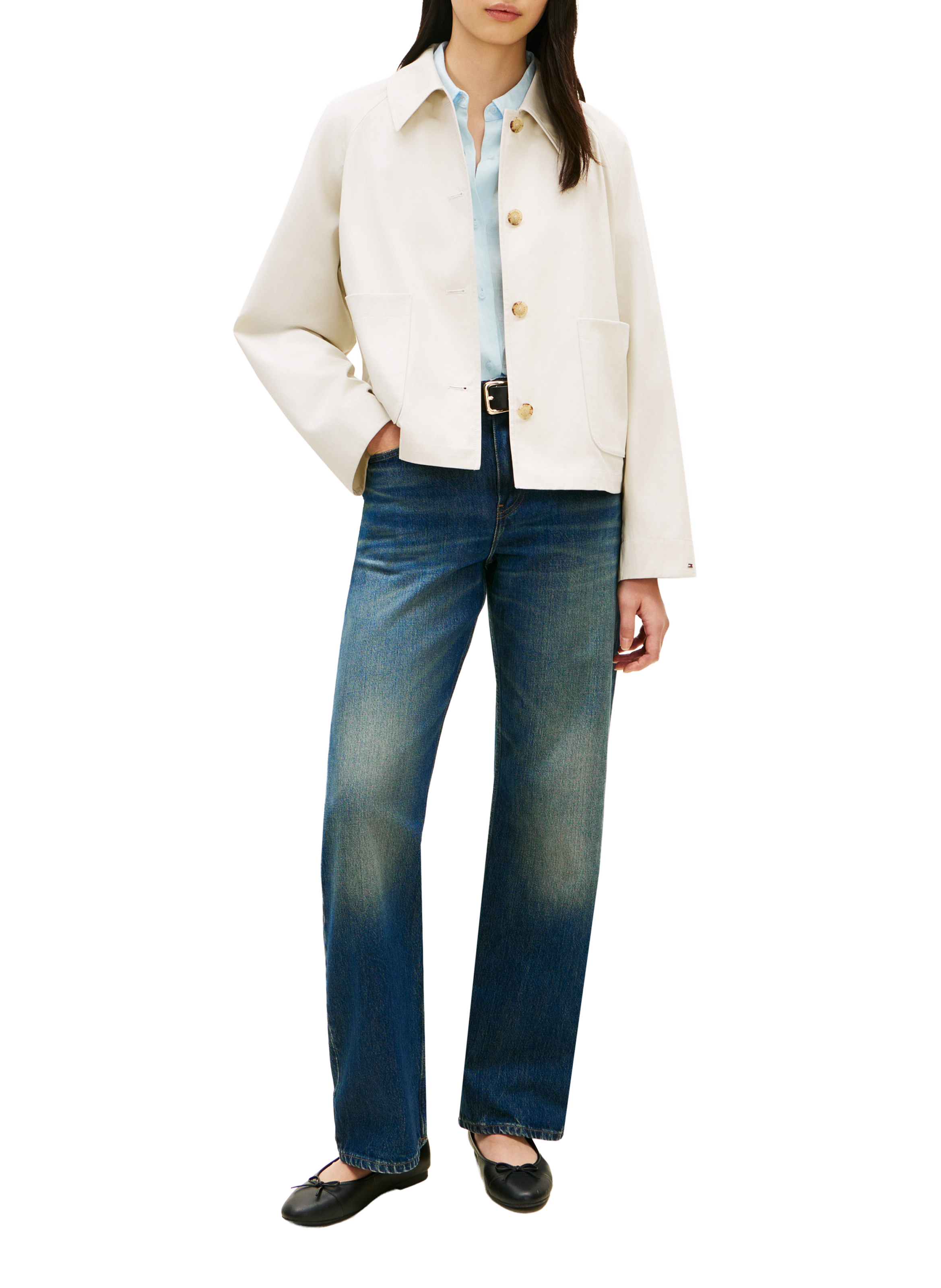 Veste droite légère en coton Beige