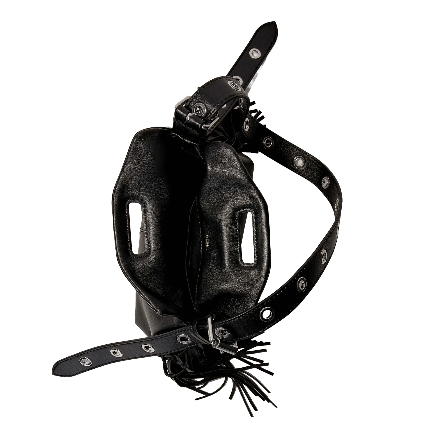 Sac bandoulière à franges en cuir miss m mini MAJE Noir