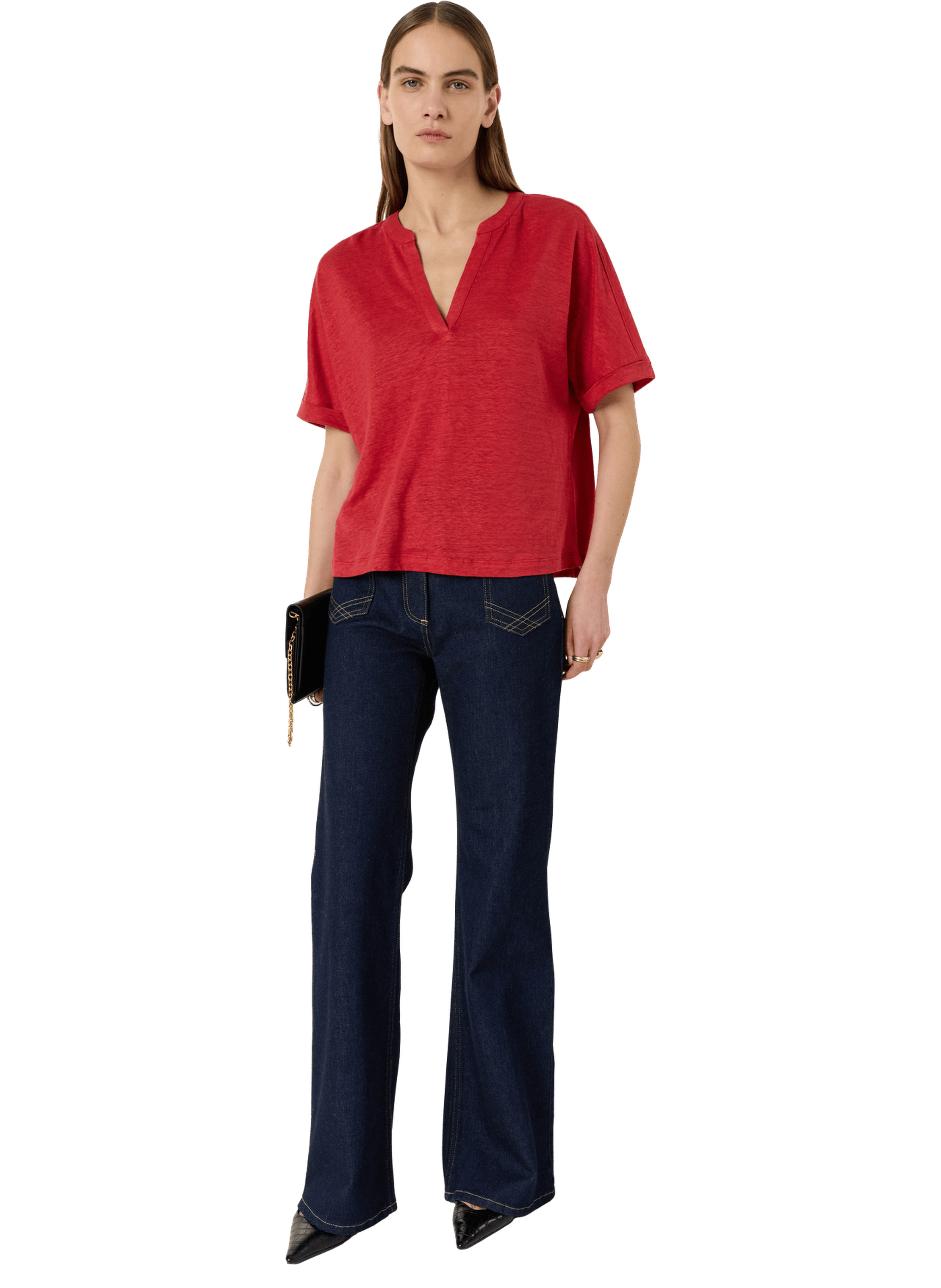 T-shirt col tunisien en lin - miora GERARD DAREL Rouge