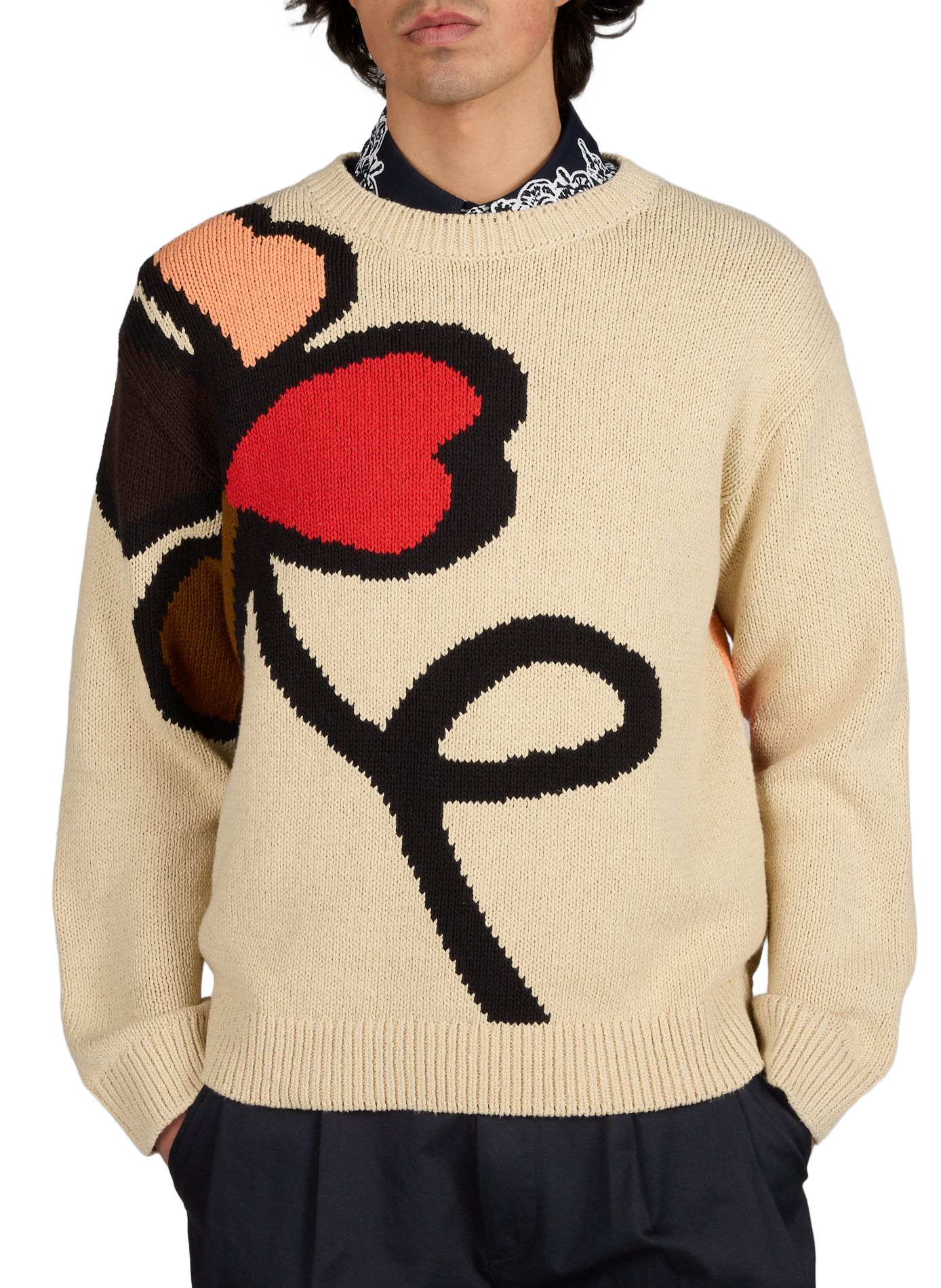 Pull ample col rond jacquard en coton bio NN.07 Beige