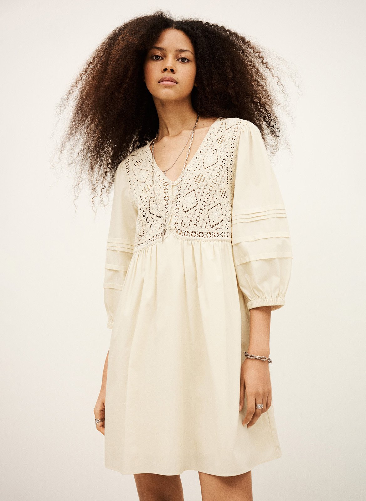 Robe courte col v en coton sonia BA&SH Beige