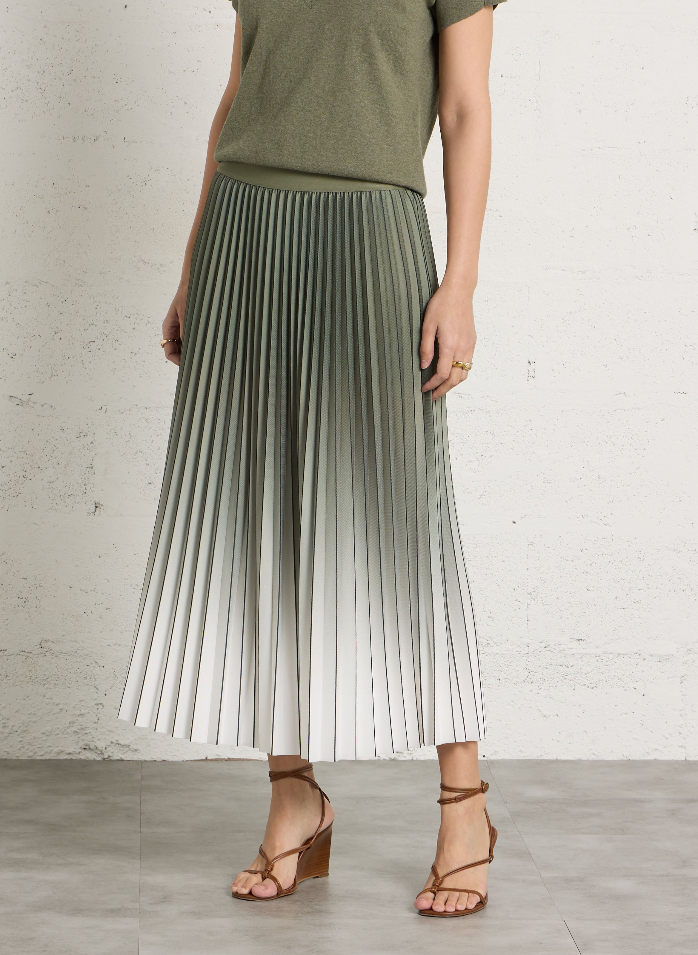 Jupe midi évasée plissée darcy MAISON 123 Vert