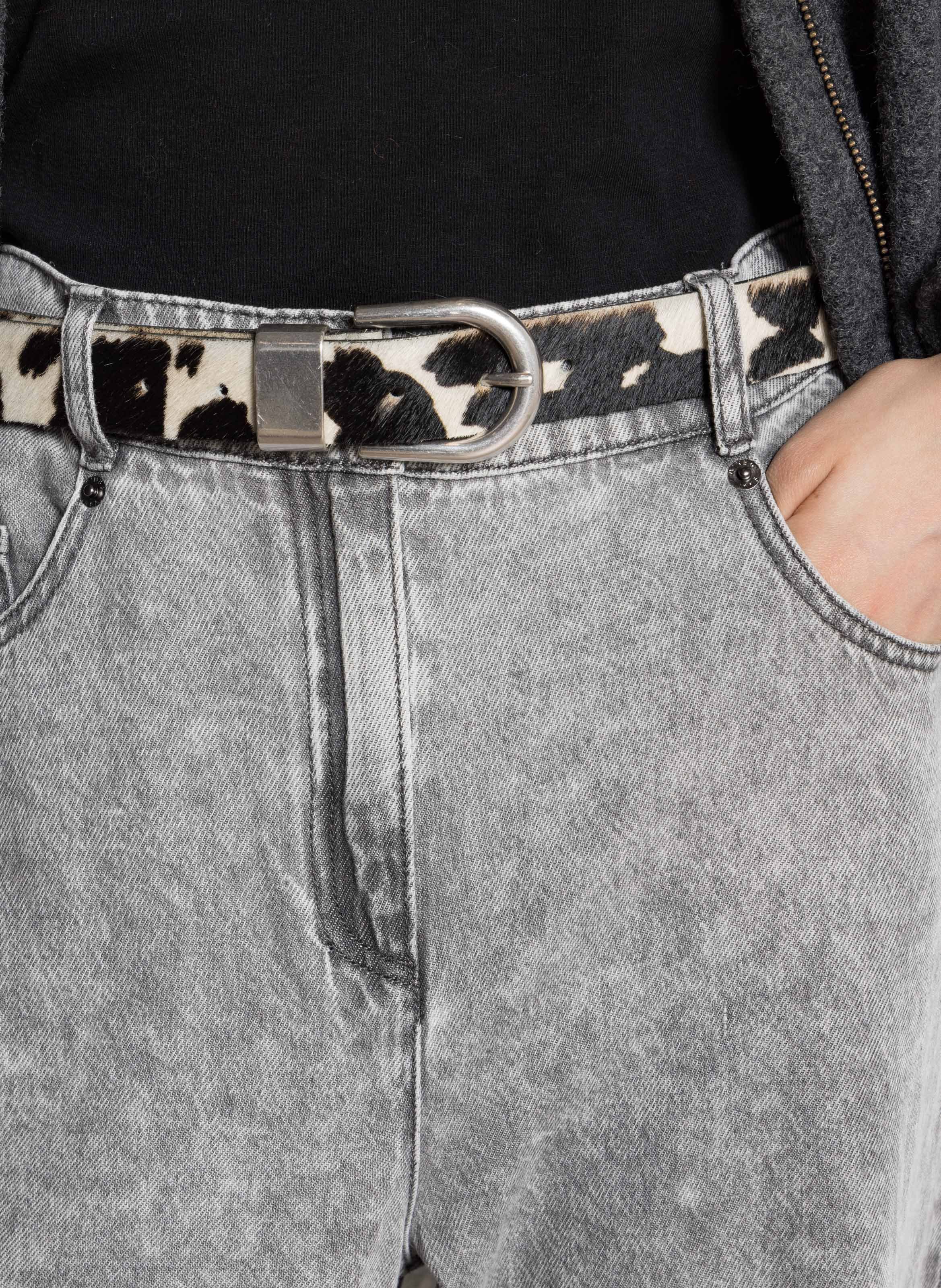 Ceinture vache en cuir effet poulain IKKS Blanc