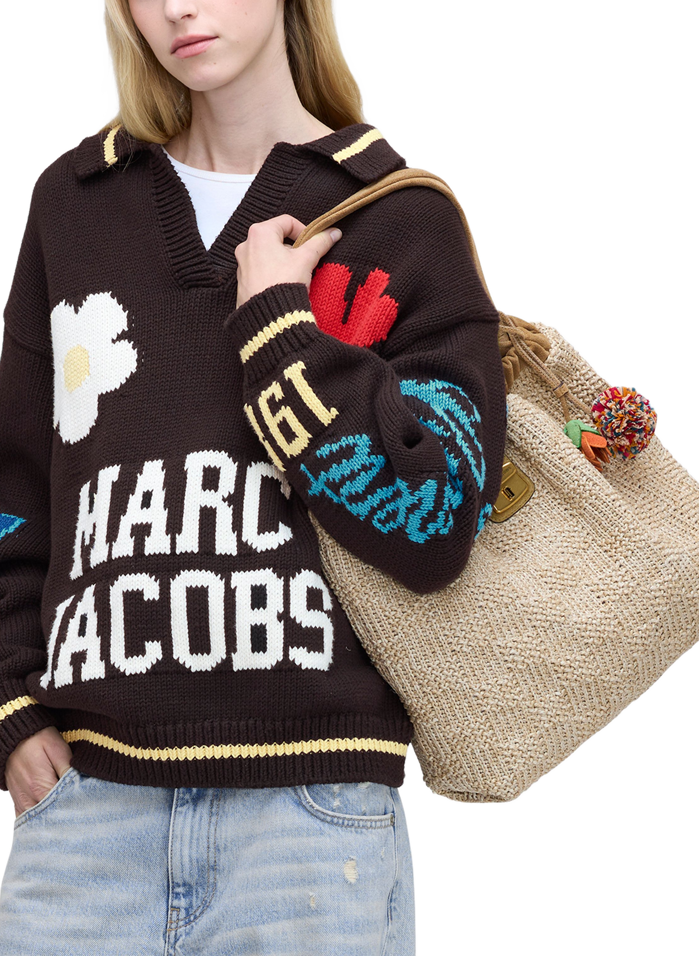 Sac à main raphia avec charms MARC JACOBS Beige