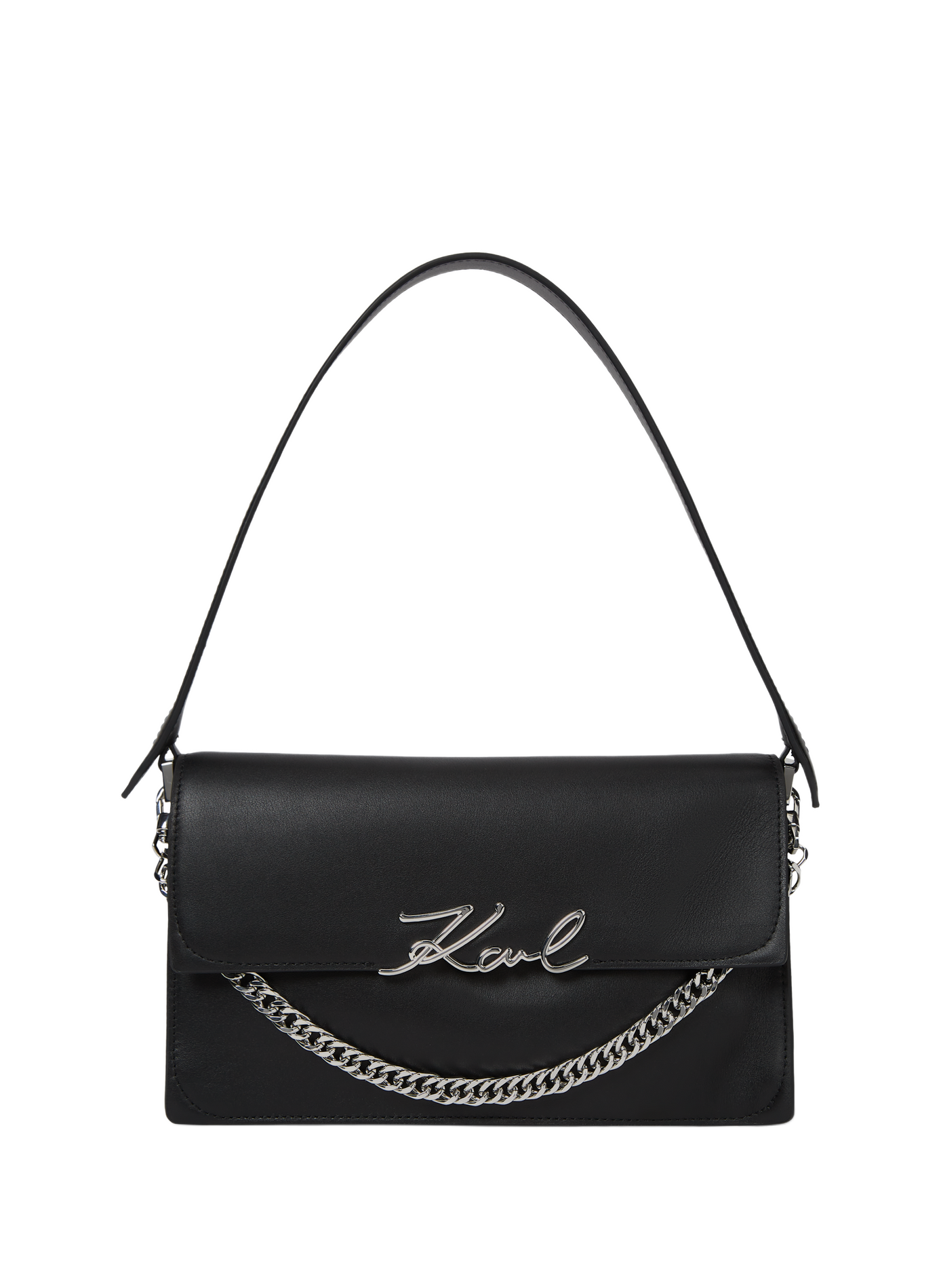 K/Signature leather shoulder bag KARL LAGERFELD Black